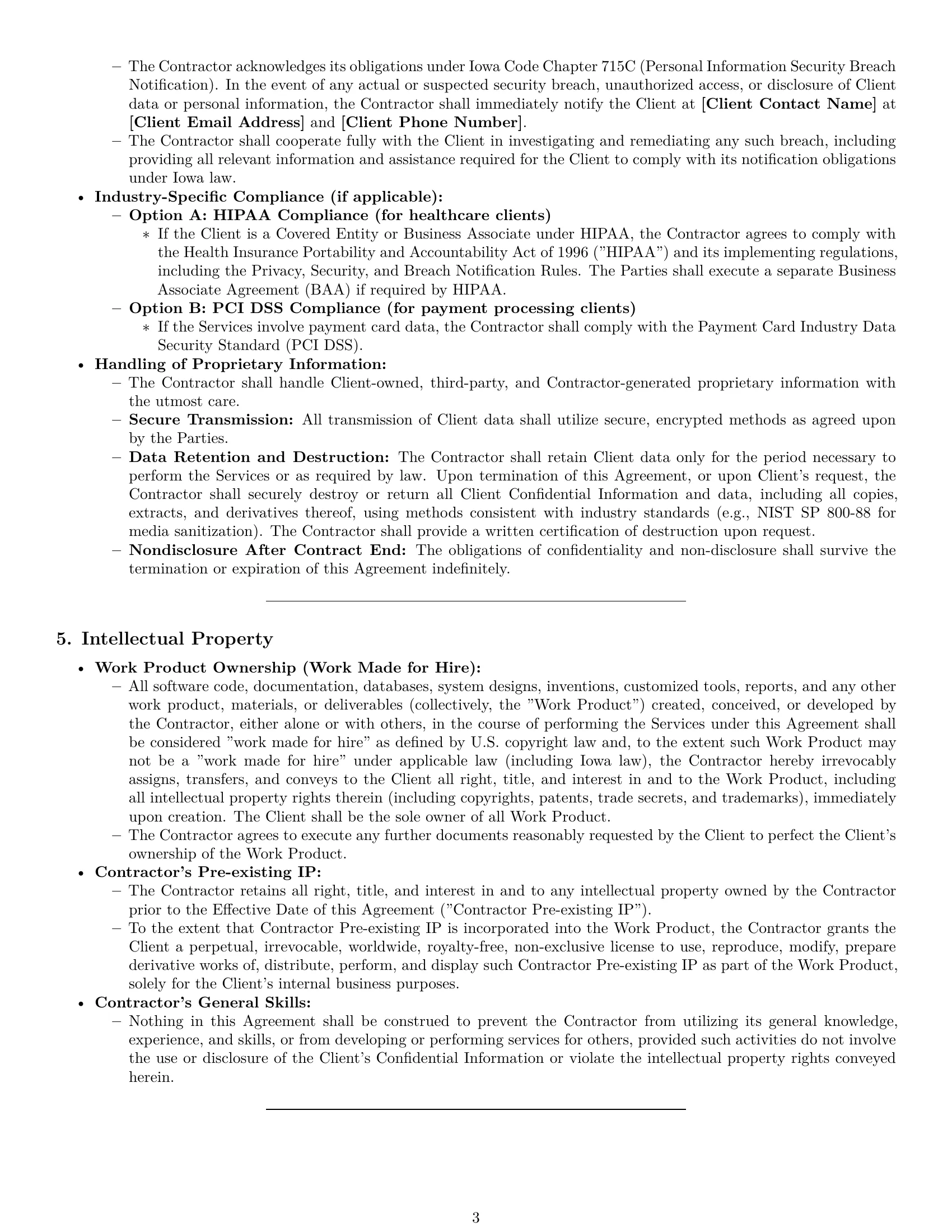 Preview page 3 of Pro Iowa IT independent contractor agreement template