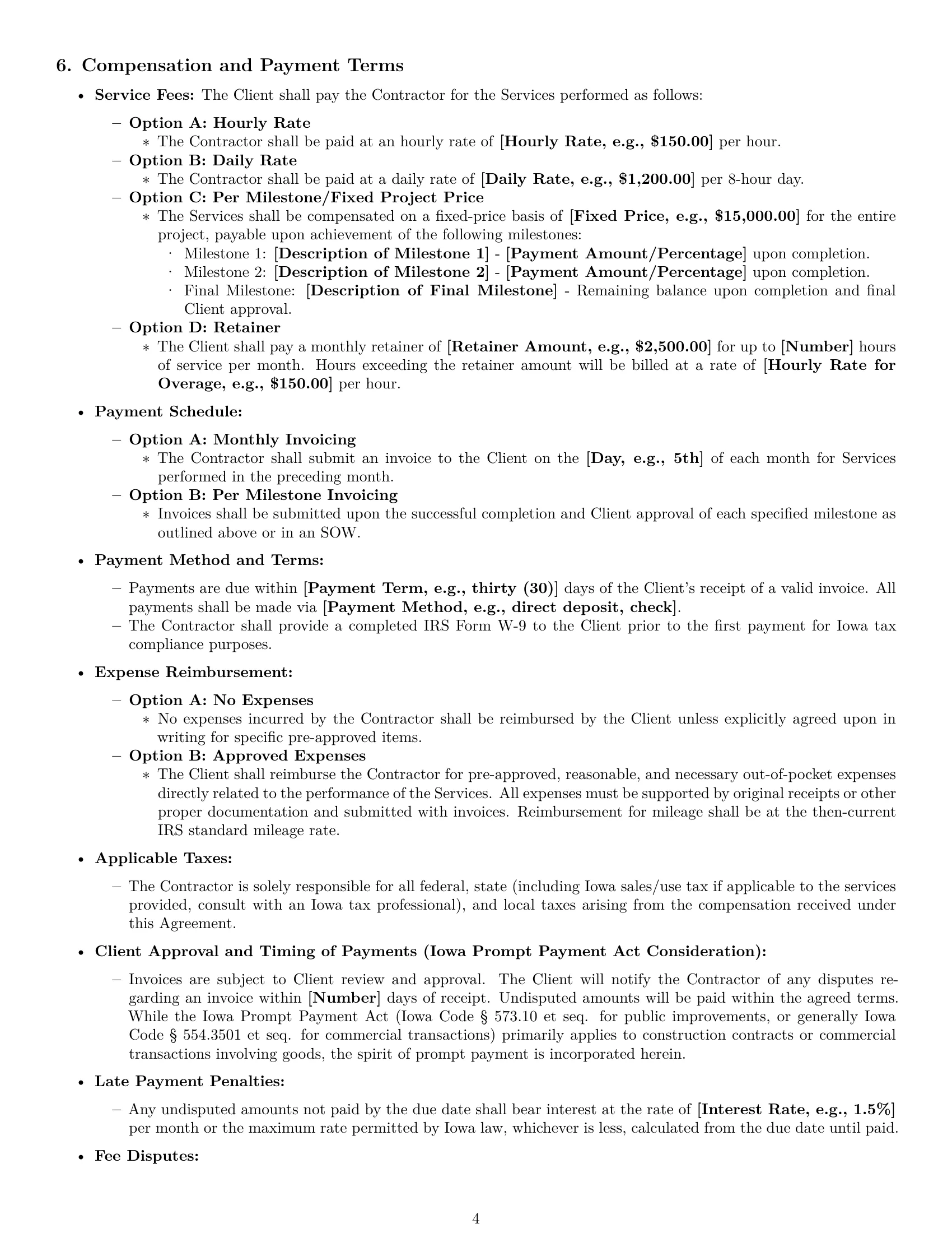 Preview page 4 of Pro Iowa IT independent contractor agreement template