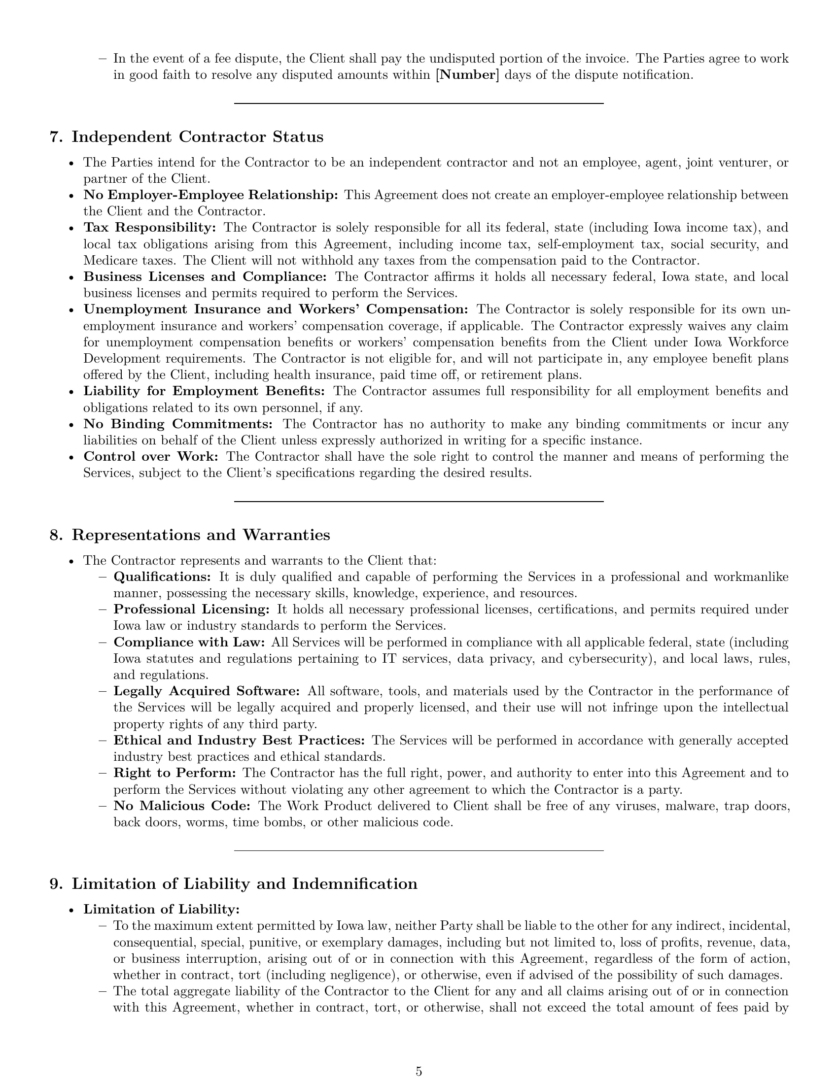 Preview page 5 of Pro Iowa IT independent contractor agreement template
