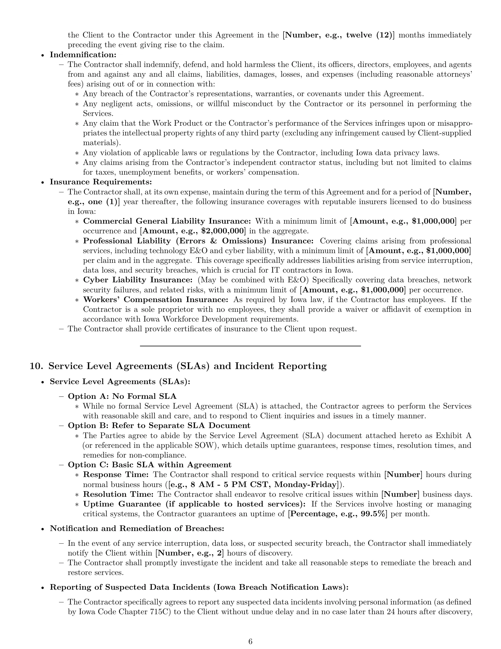 Preview page 6 of Pro Iowa IT independent contractor agreement template