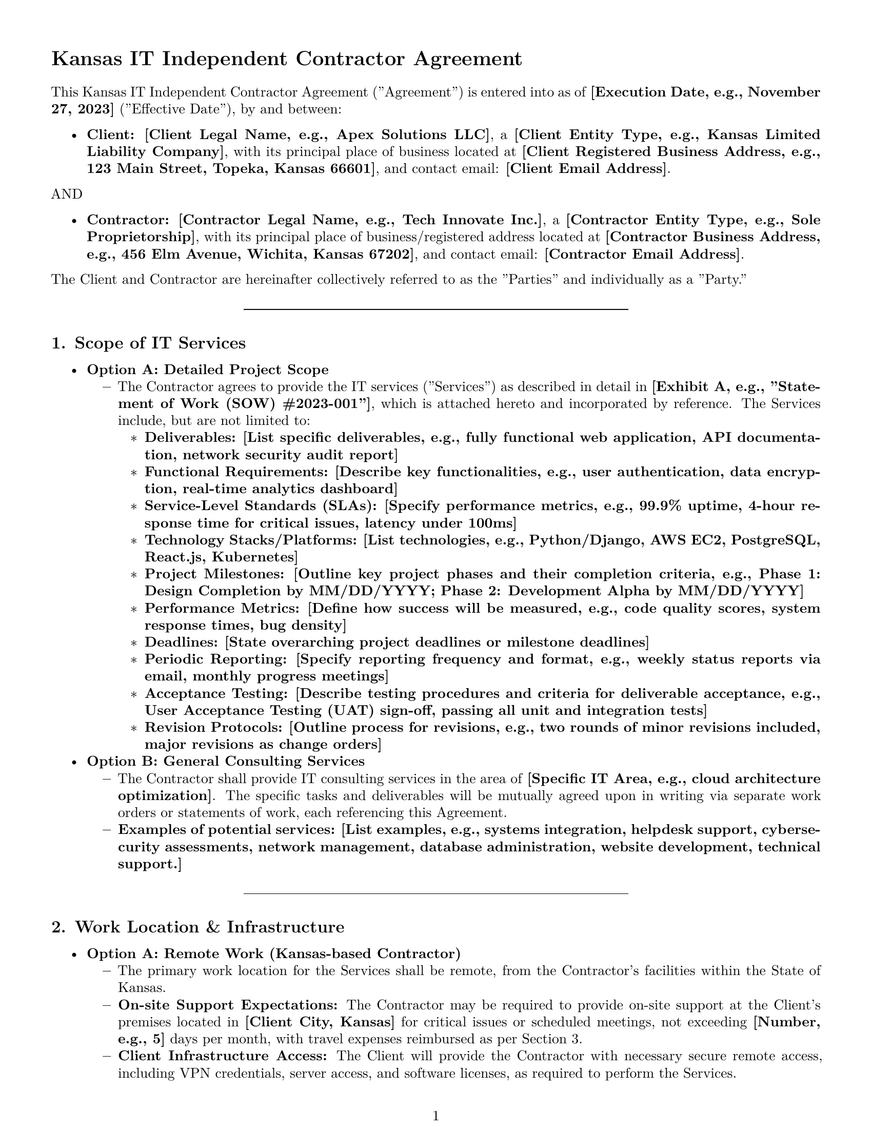 Preview page 1 of Pro Kansas IT independent contractor agreement template