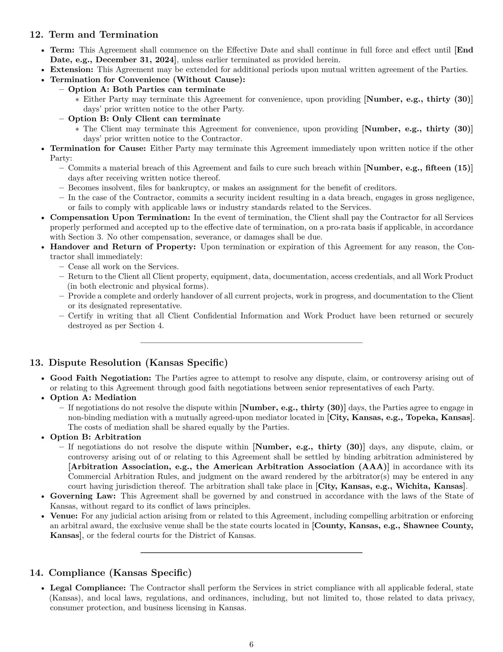 Preview page 6 of Pro Kansas IT independent contractor agreement template