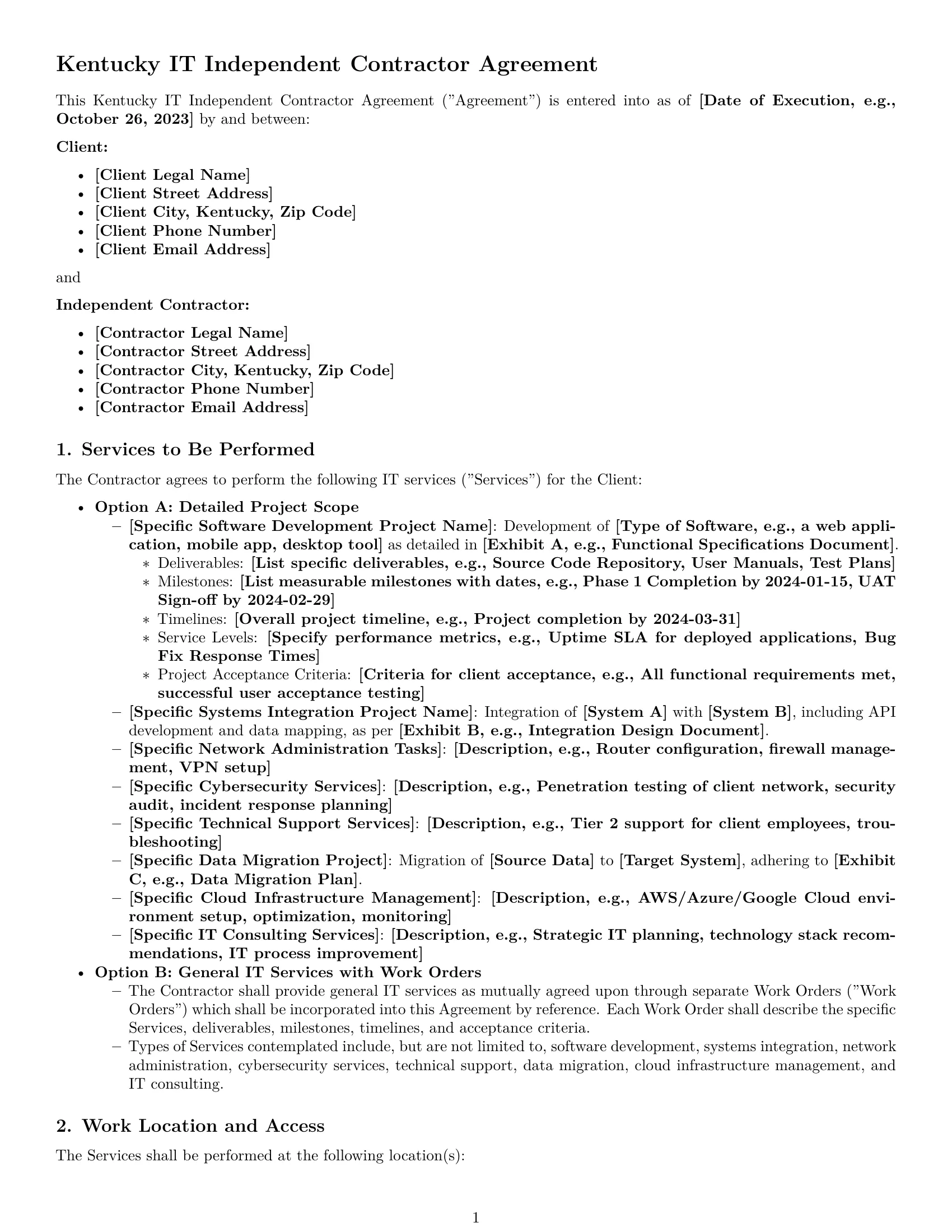 Preview page 1 of Pro Kentucky IT independent contractor agreement template