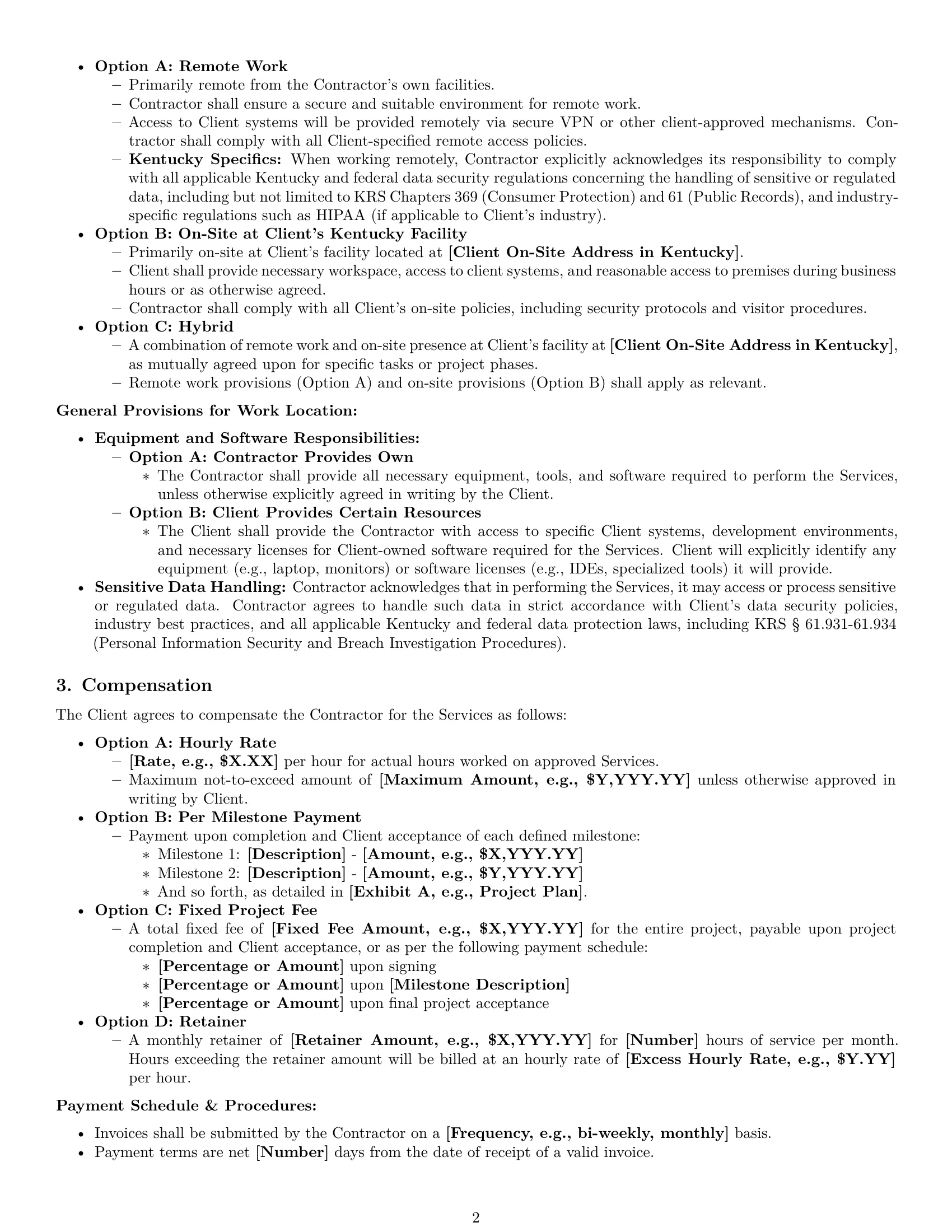 Preview page 2 of Pro Kentucky IT independent contractor agreement template