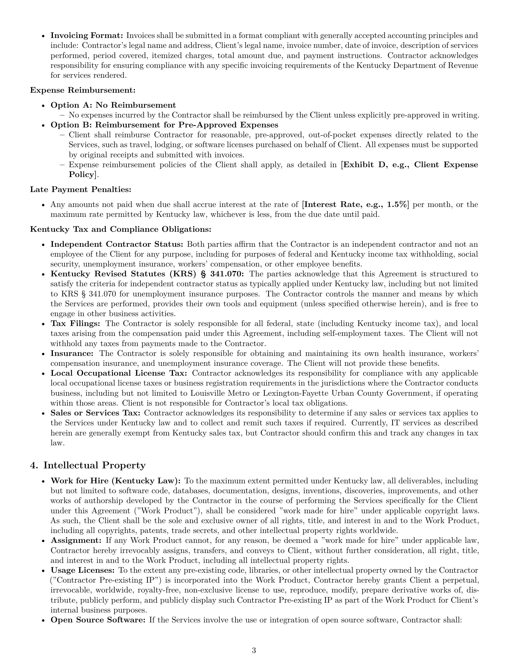 Preview page 3 of Pro Kentucky IT independent contractor agreement template