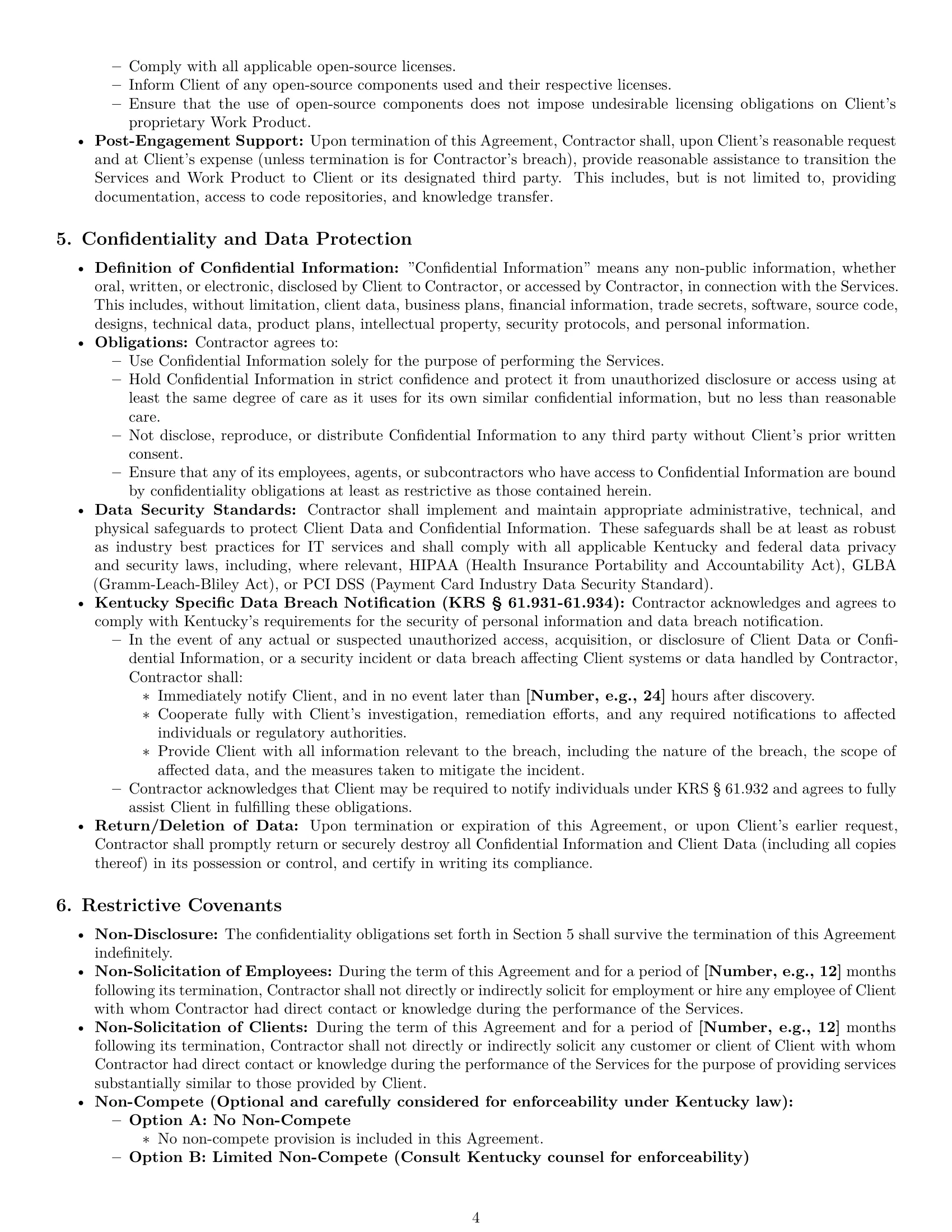 Preview page 4 of Pro Kentucky IT independent contractor agreement template
