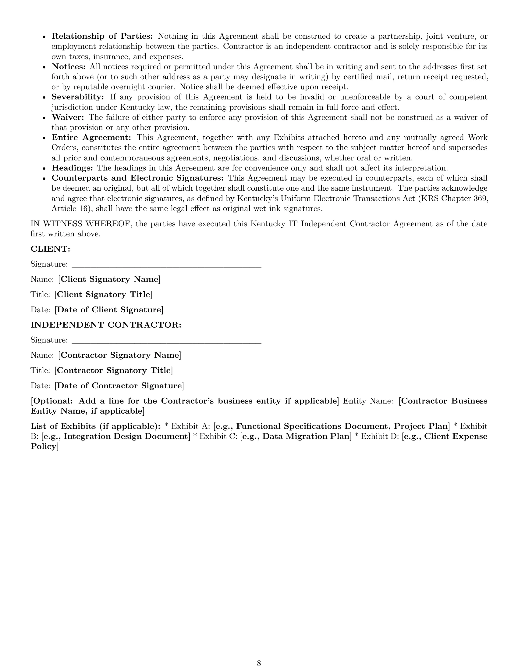 Preview page 8 of Pro Kentucky IT independent contractor agreement template