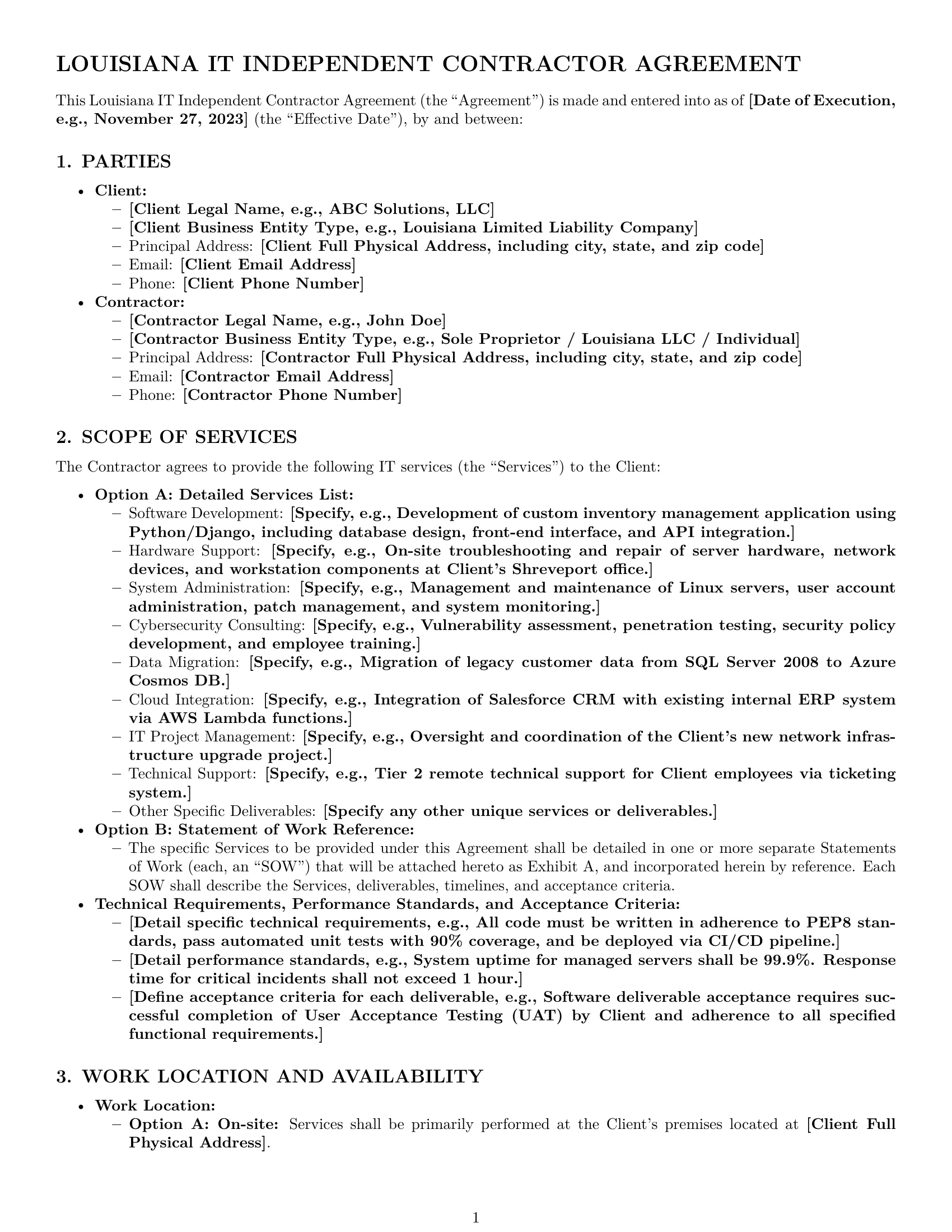 Preview page 1 of Pro Louisiana IT independent contractor agreement template