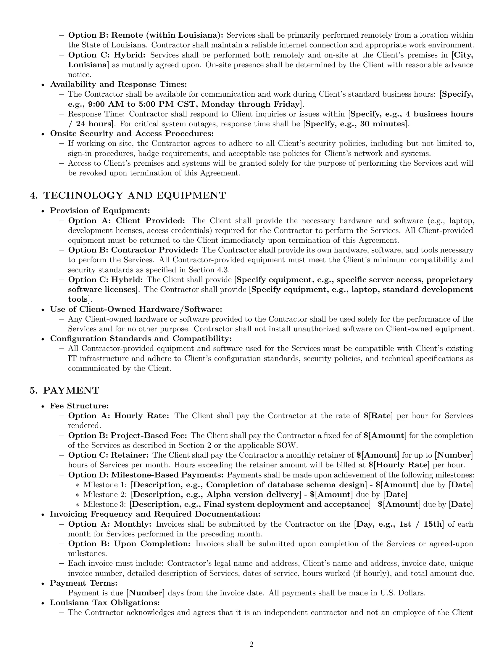 Preview page 2 of Pro Louisiana IT independent contractor agreement template