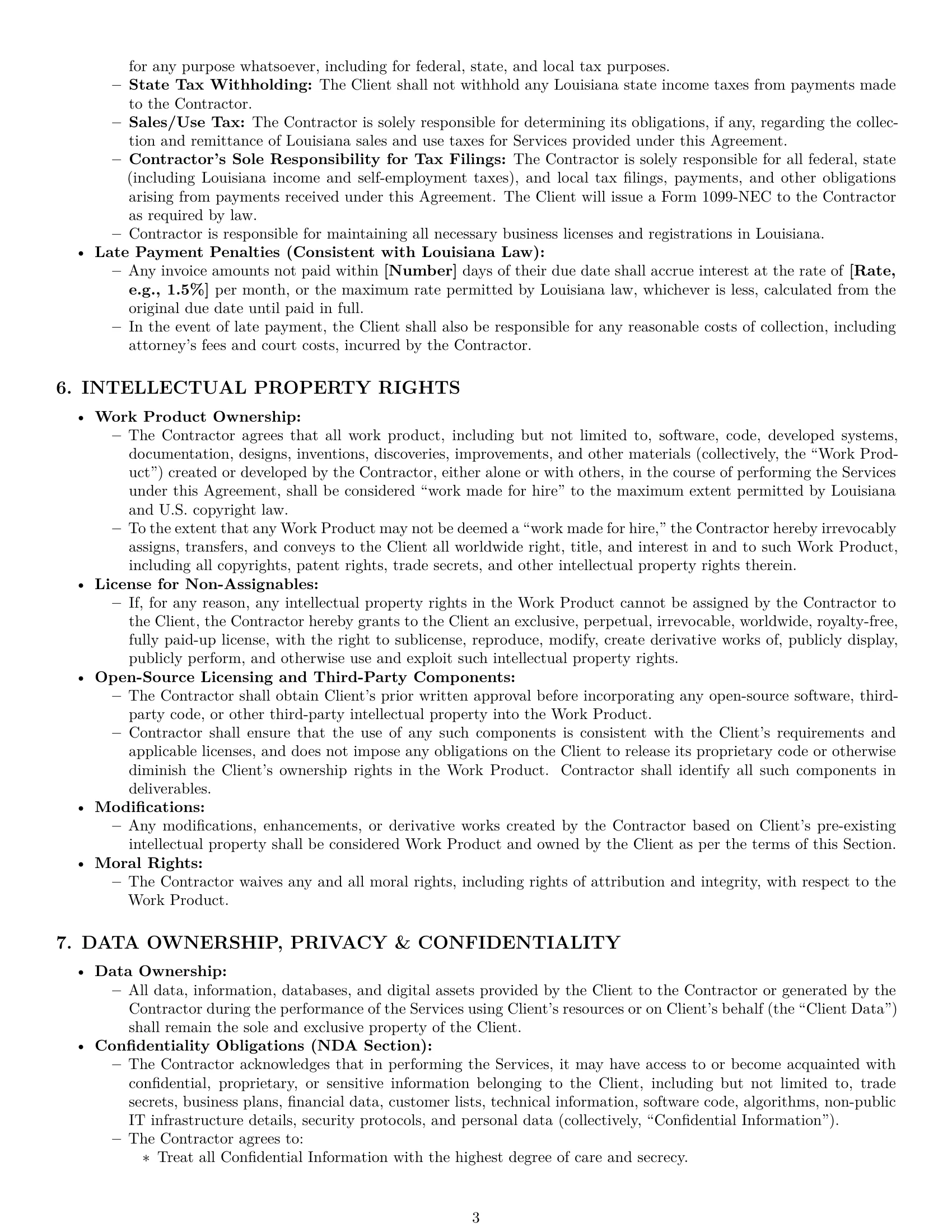 Preview page 3 of Pro Louisiana IT independent contractor agreement template