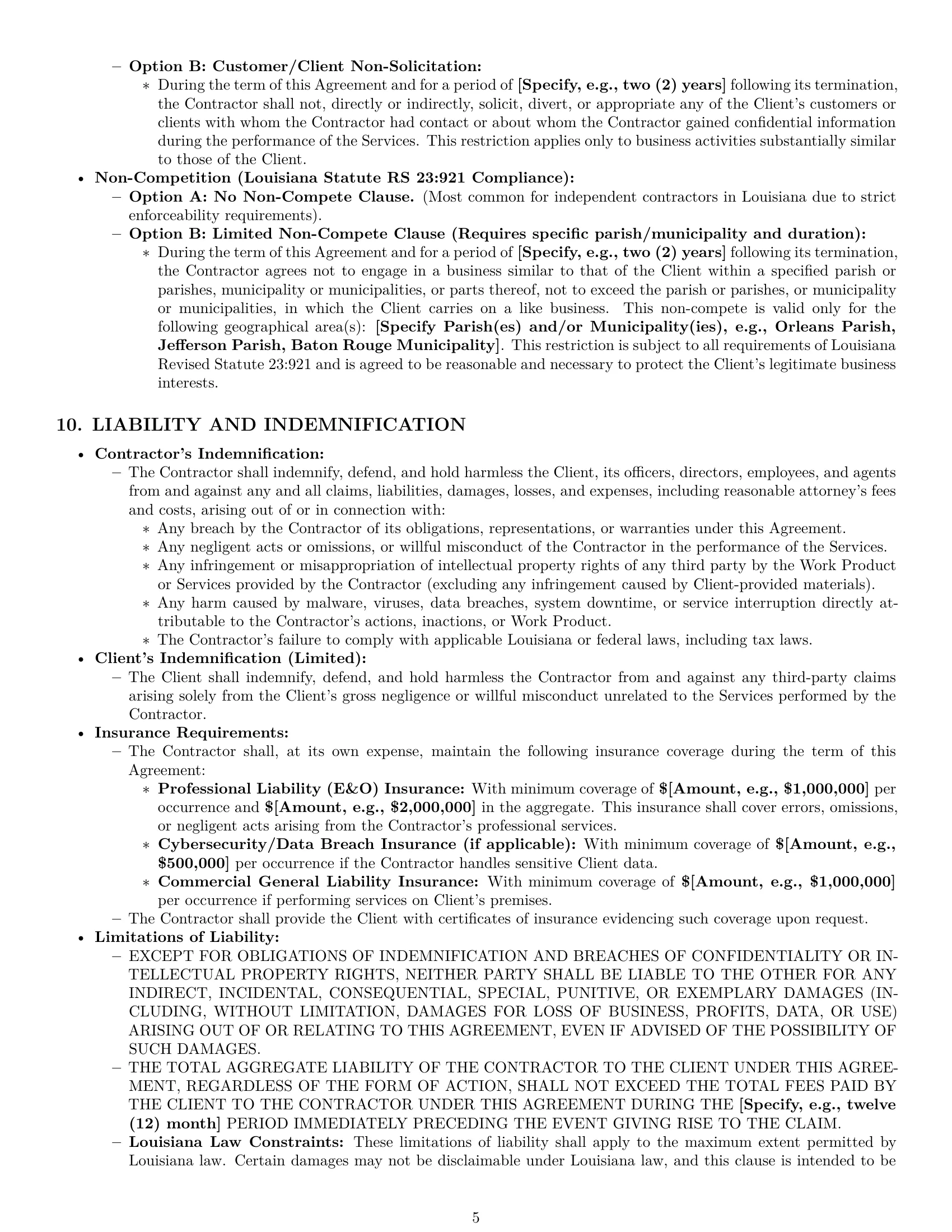 Preview page 5 of Pro Louisiana IT independent contractor agreement template