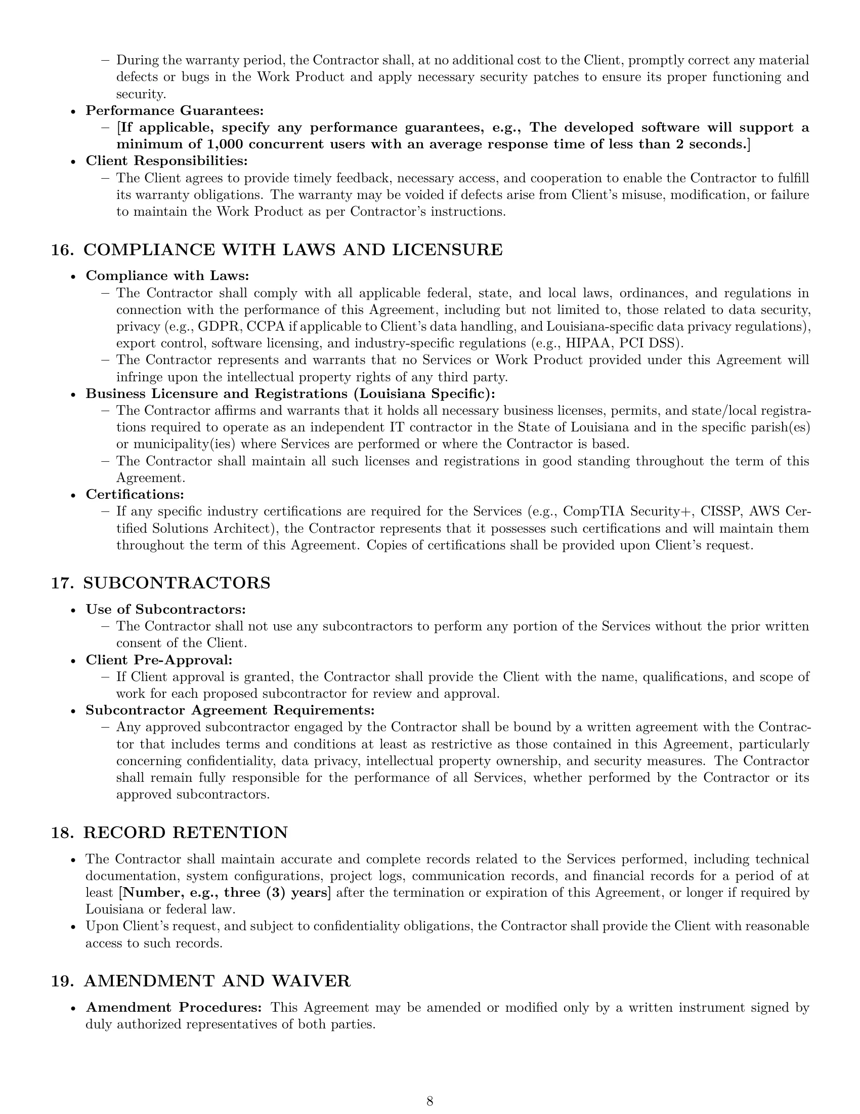 Preview page 8 of Pro Louisiana IT independent contractor agreement template