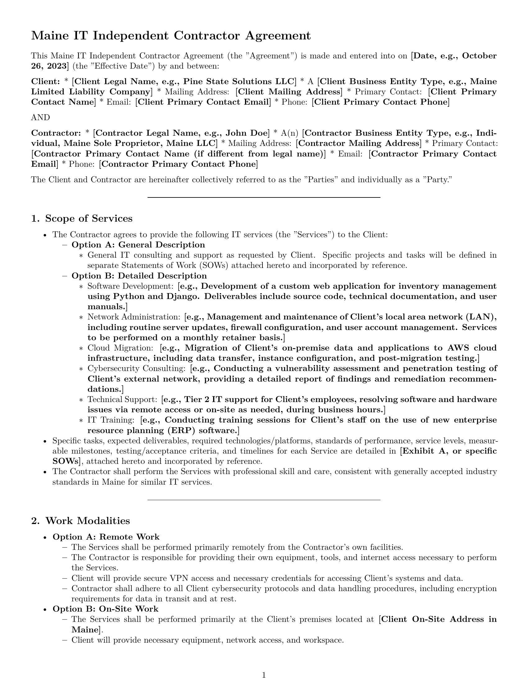 Preview page 1 of Pro Maine IT independent contractor agreement template
