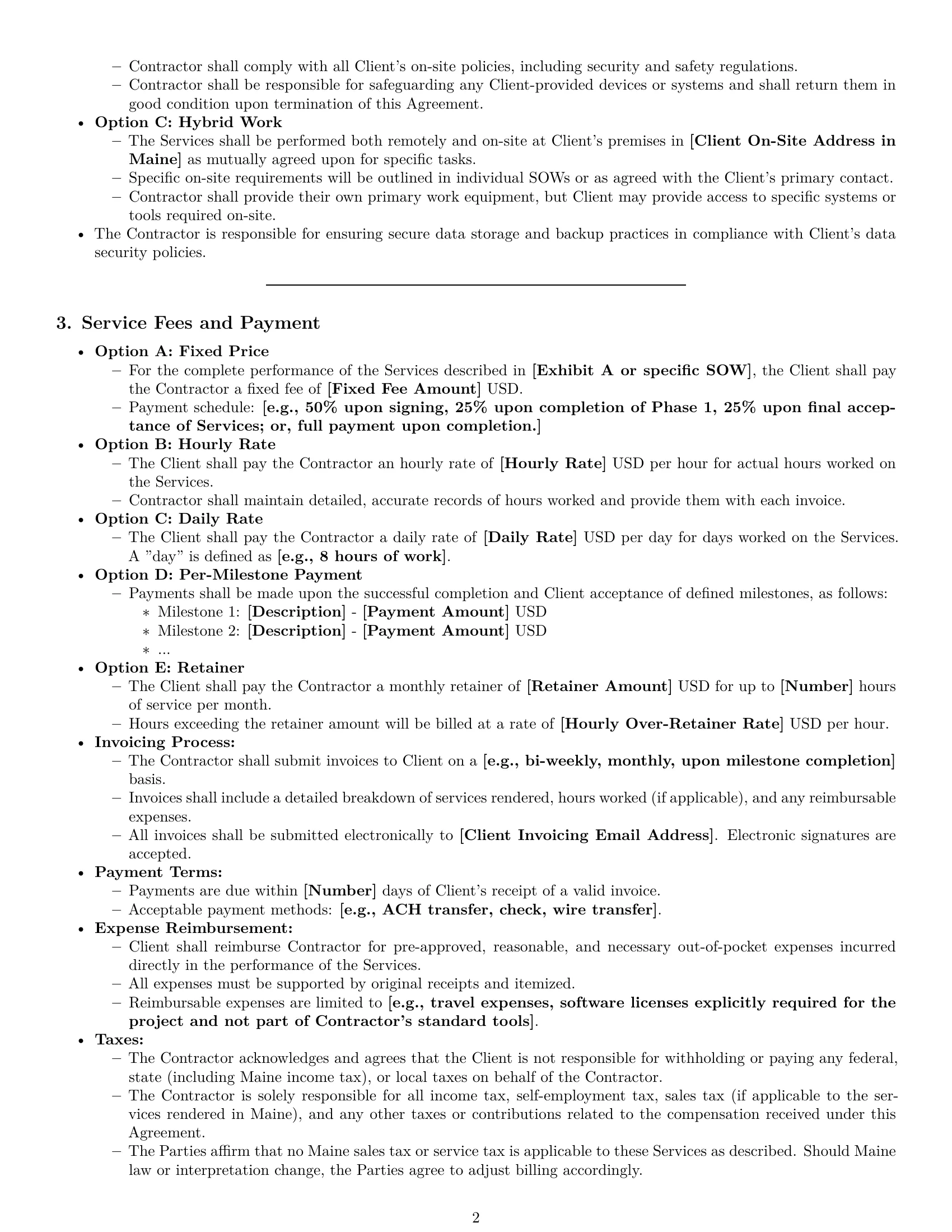 Preview page 2 of Pro Maine IT independent contractor agreement template