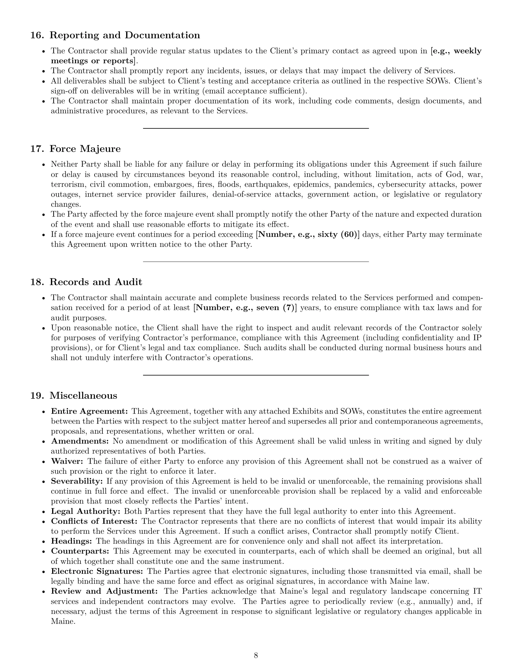 Preview page 8 of Pro Maine IT independent contractor agreement template