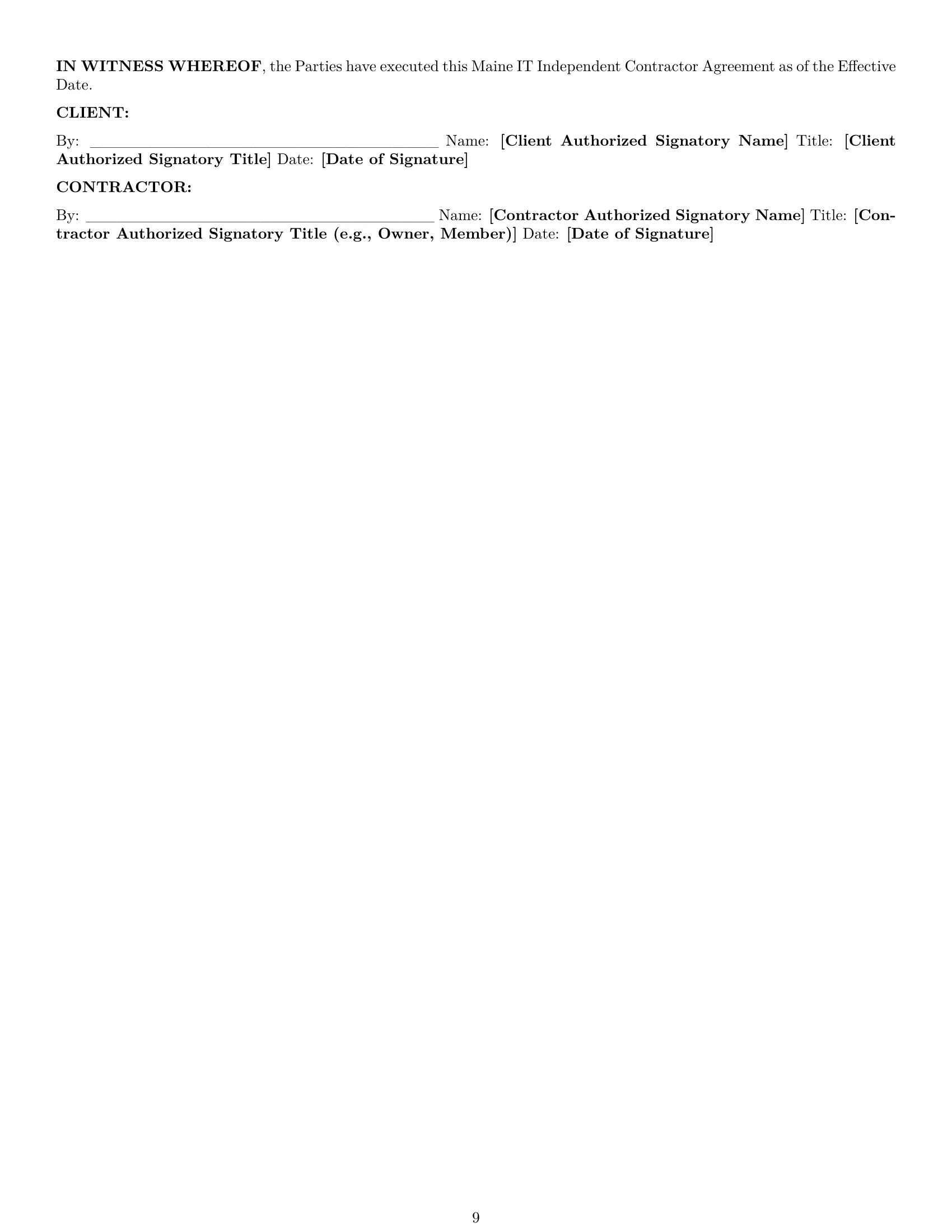 Preview page 9 of Pro Maine IT independent contractor agreement template