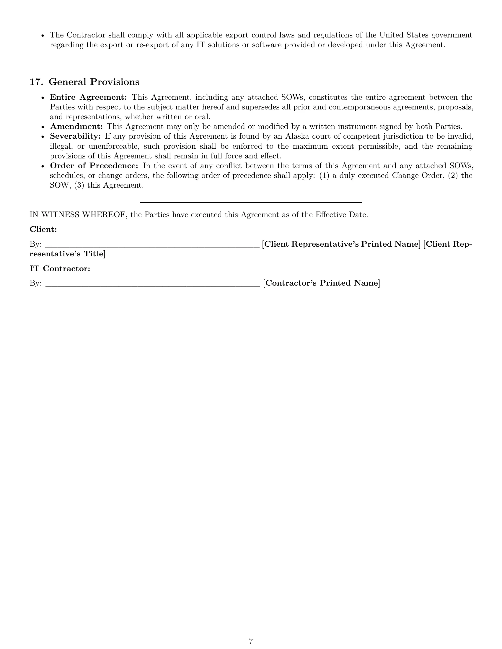 Preview page 7 of Pro Alaska IT independent contractor agreement template