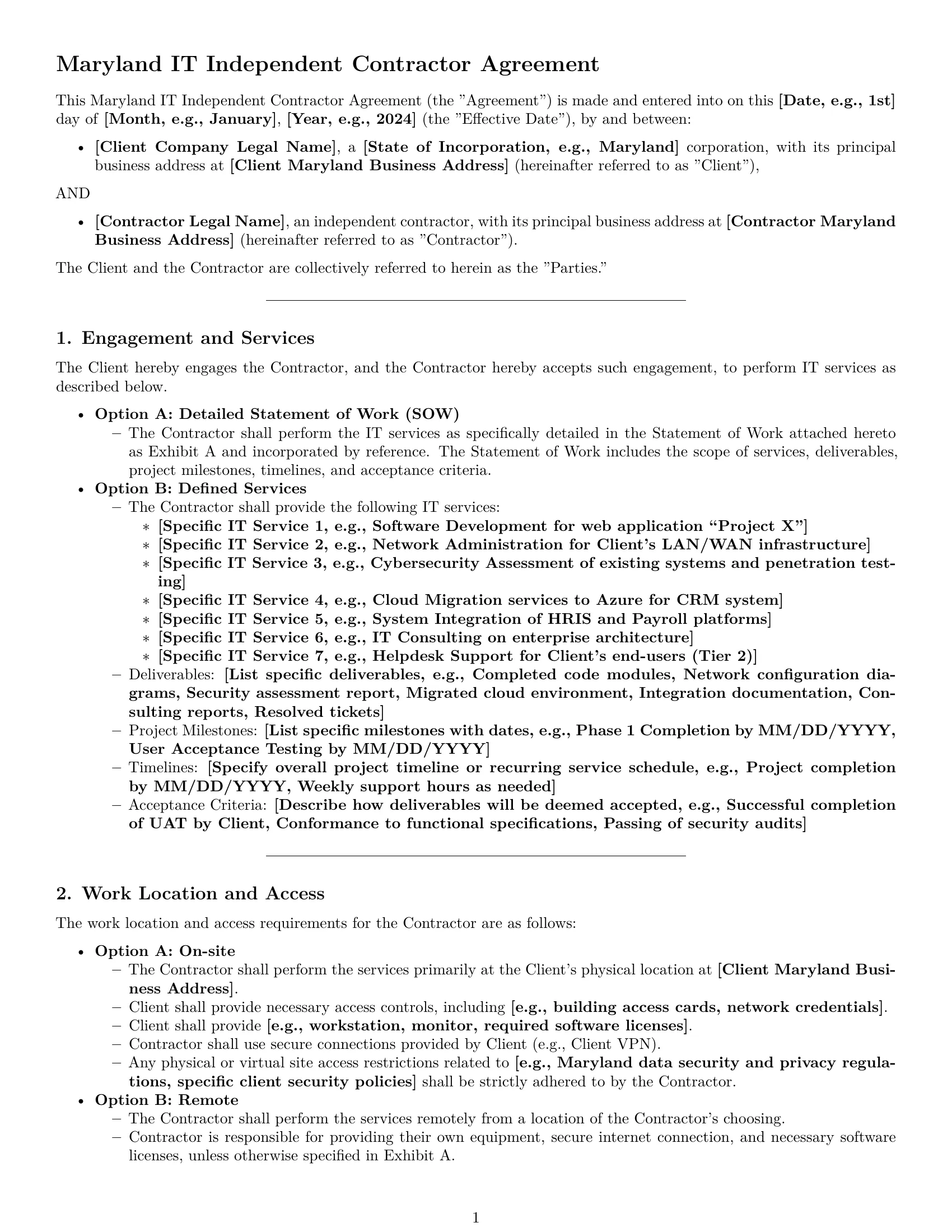 Preview page 1 of Pro Maryland IT independent contractor agreement template