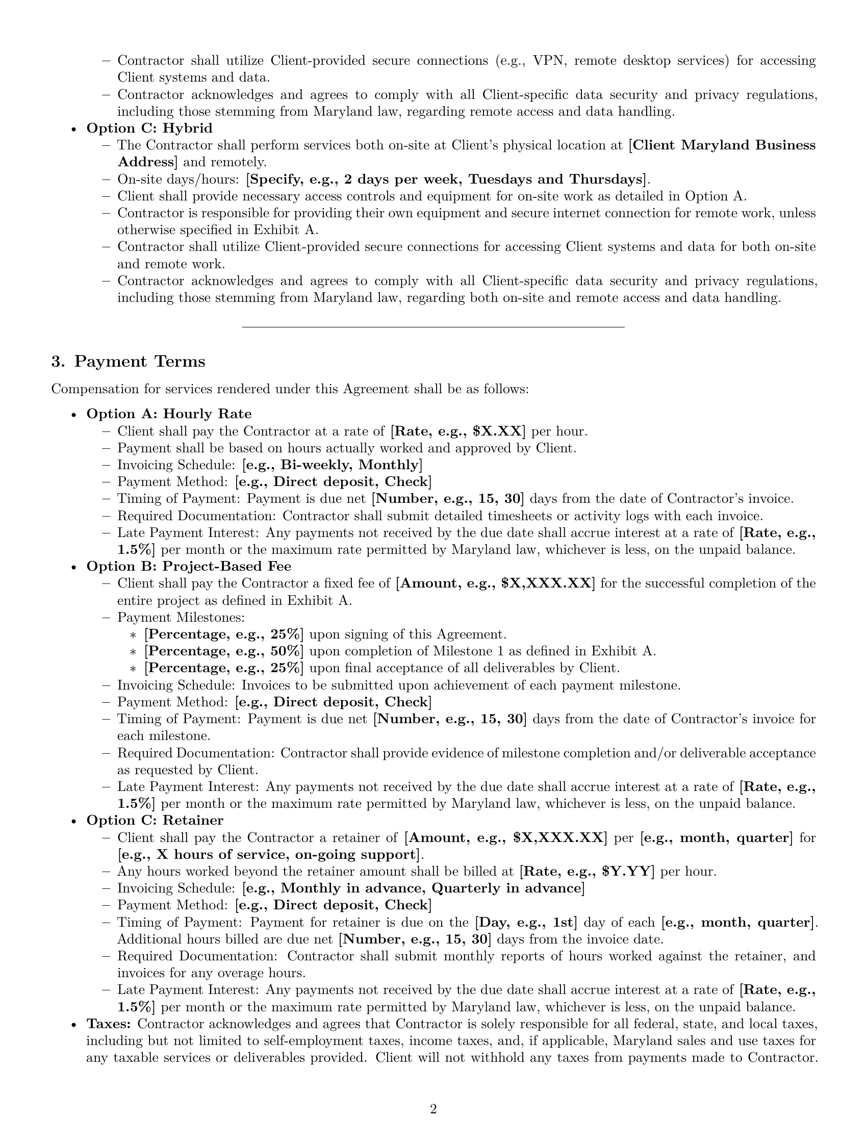Preview page 2 of Pro Maryland IT independent contractor agreement template