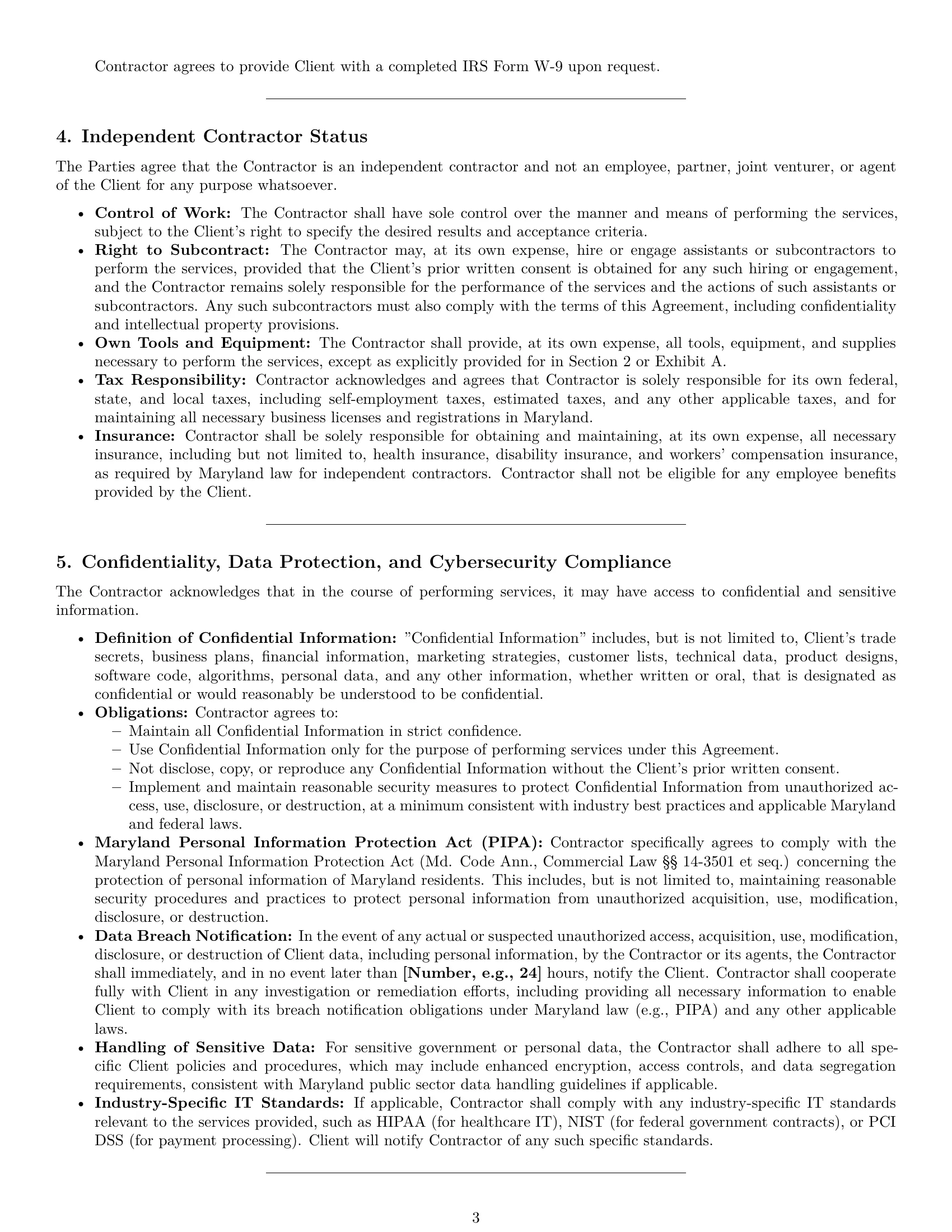 Preview page 3 of Pro Maryland IT independent contractor agreement template