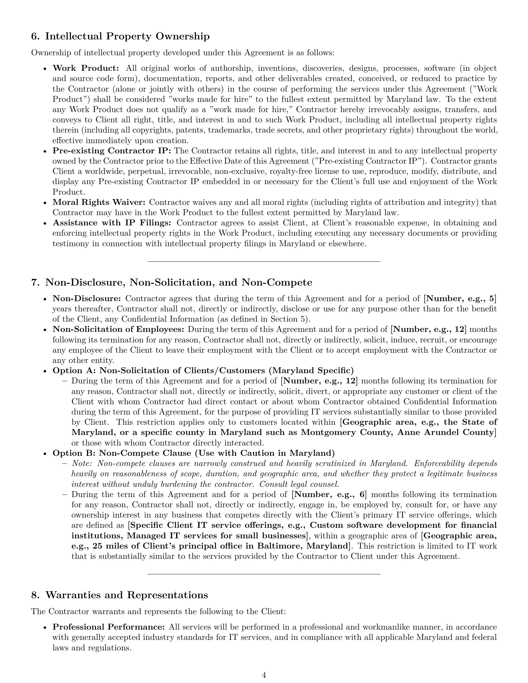 Preview page 4 of Pro Maryland IT independent contractor agreement template