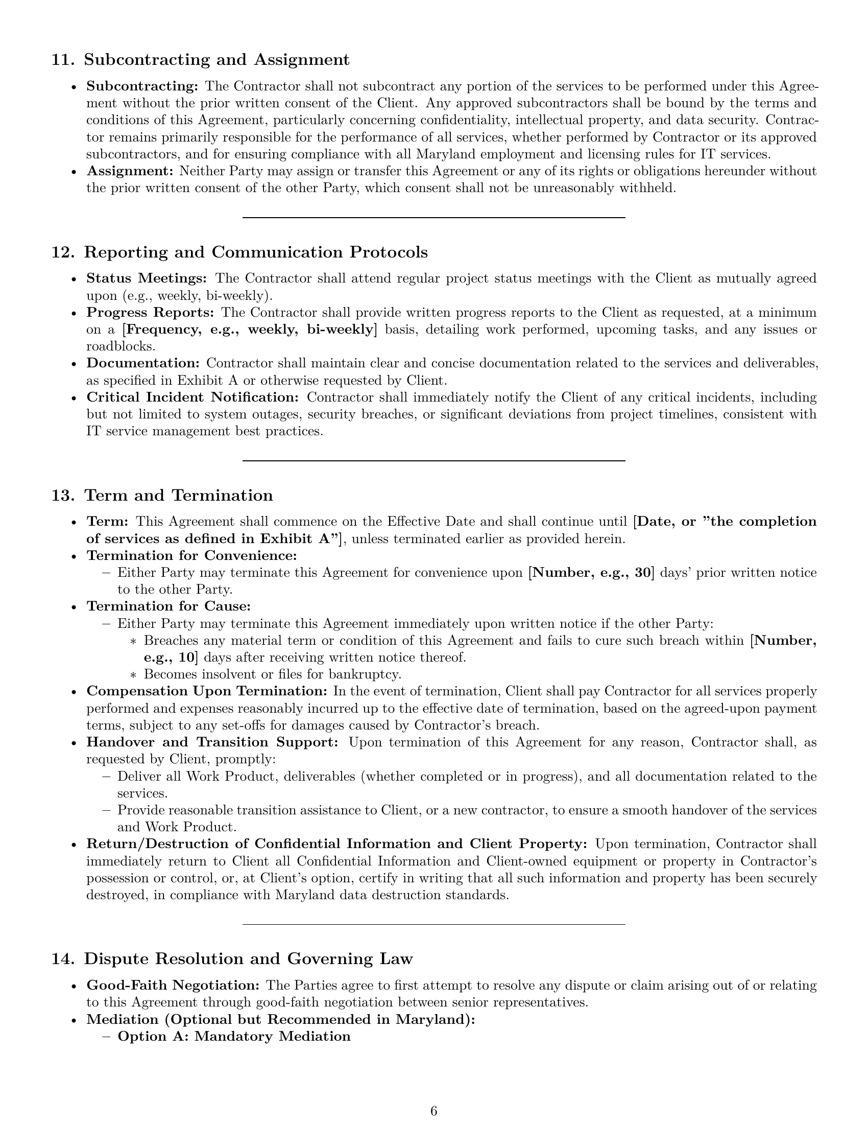 Preview page 6 of Pro Maryland IT independent contractor agreement template