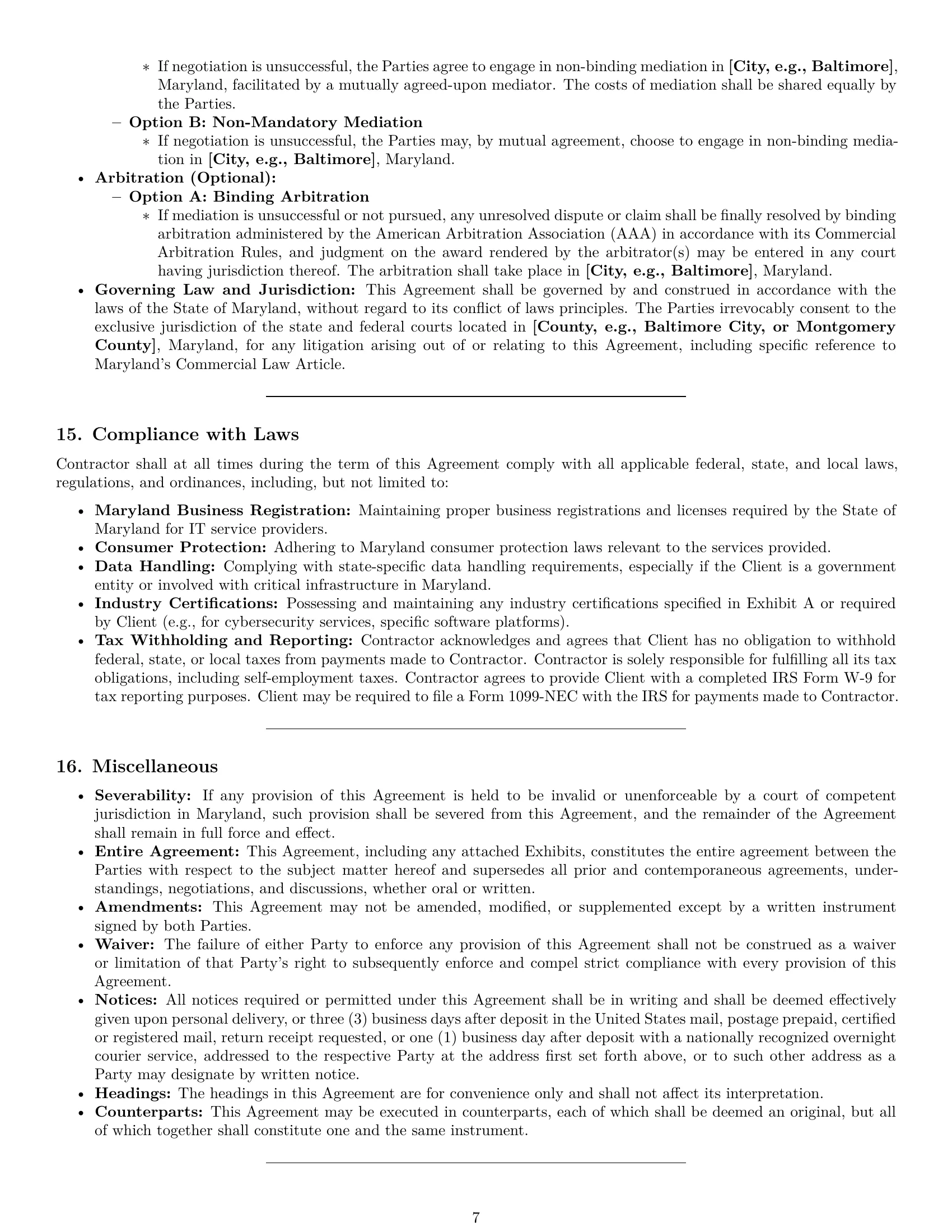 Preview page 7 of Pro Maryland IT independent contractor agreement template