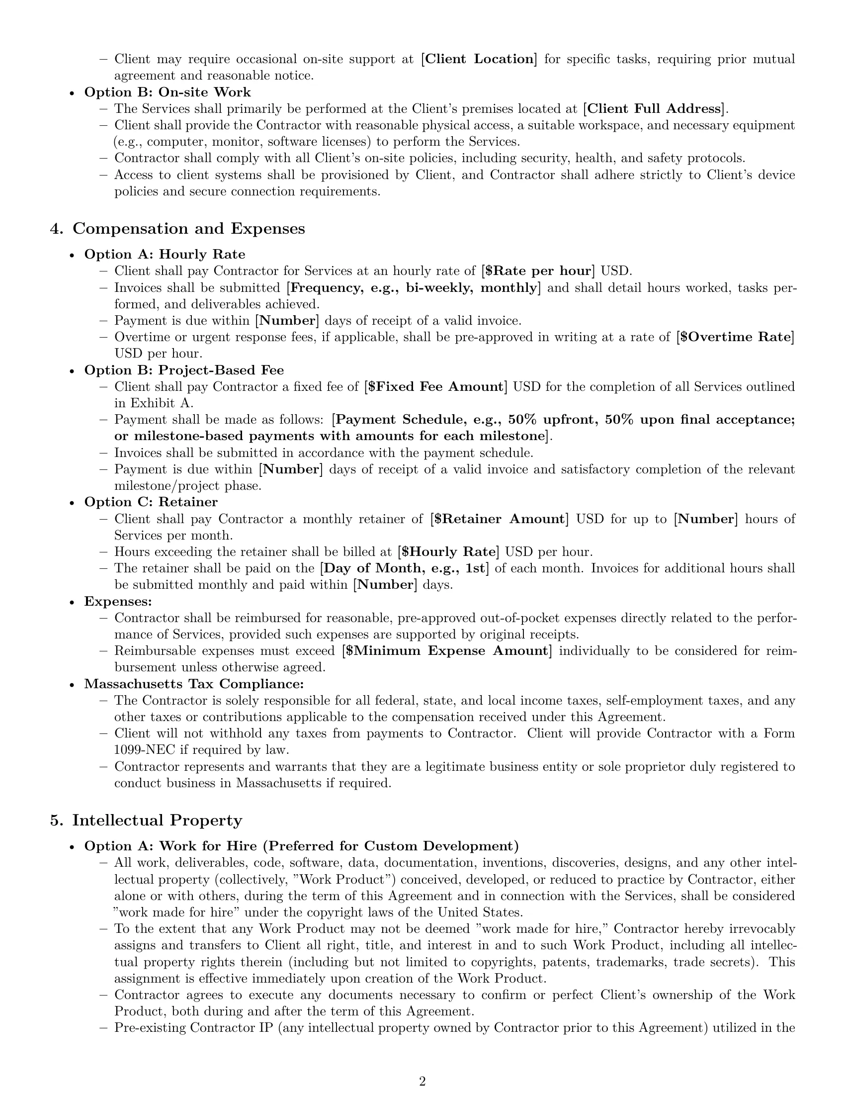 Preview page 2 of Pro Massachusetts IT independent contractor agreement template