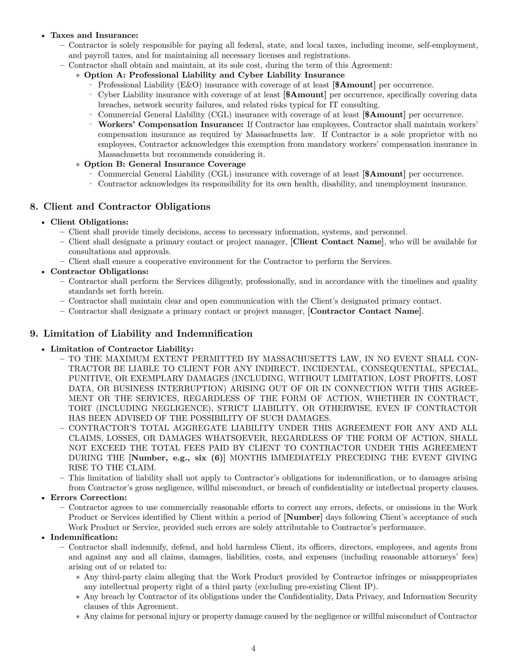 Preview page 4 of Pro Massachusetts IT independent contractor agreement template