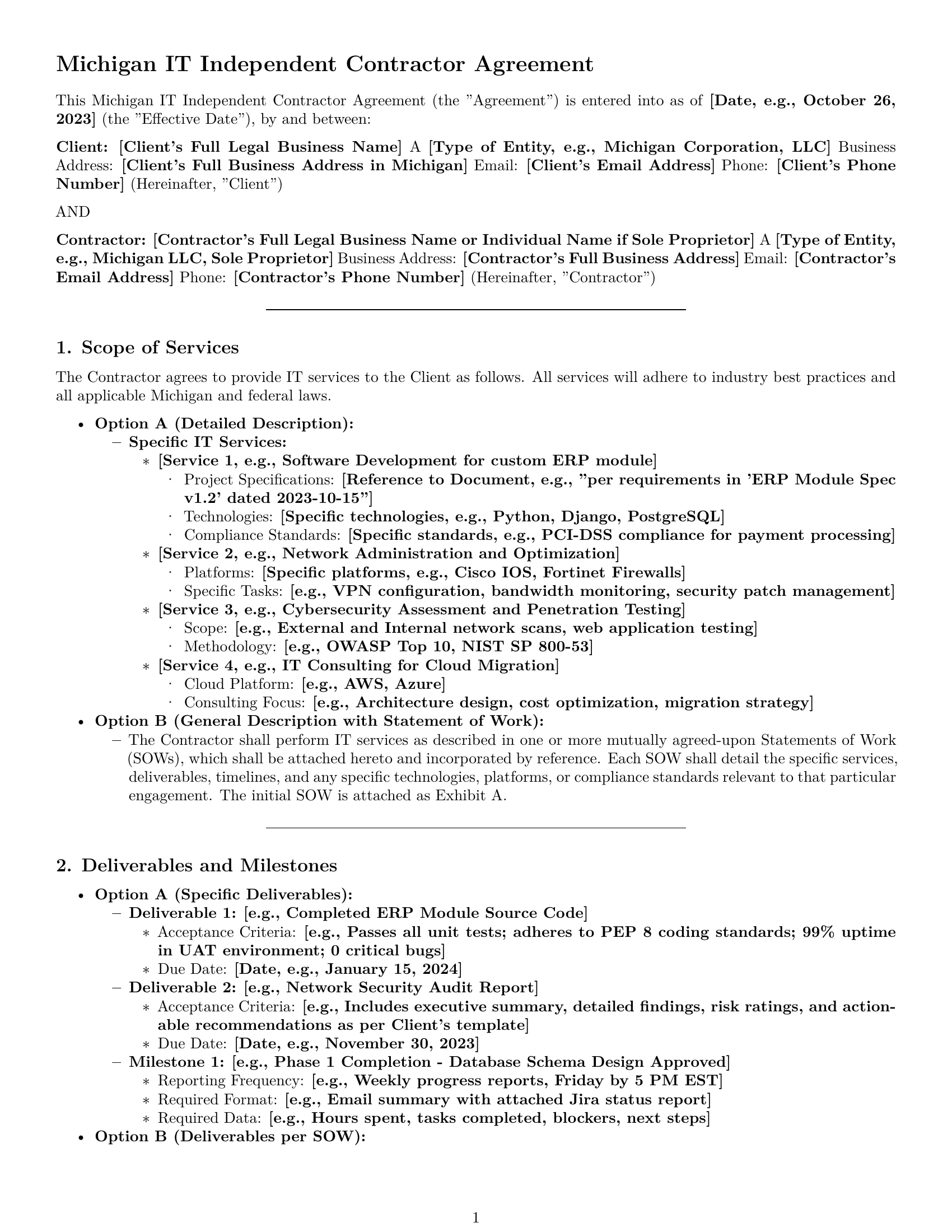 Preview page 1 of Pro Michigan IT independent contractor agreement template