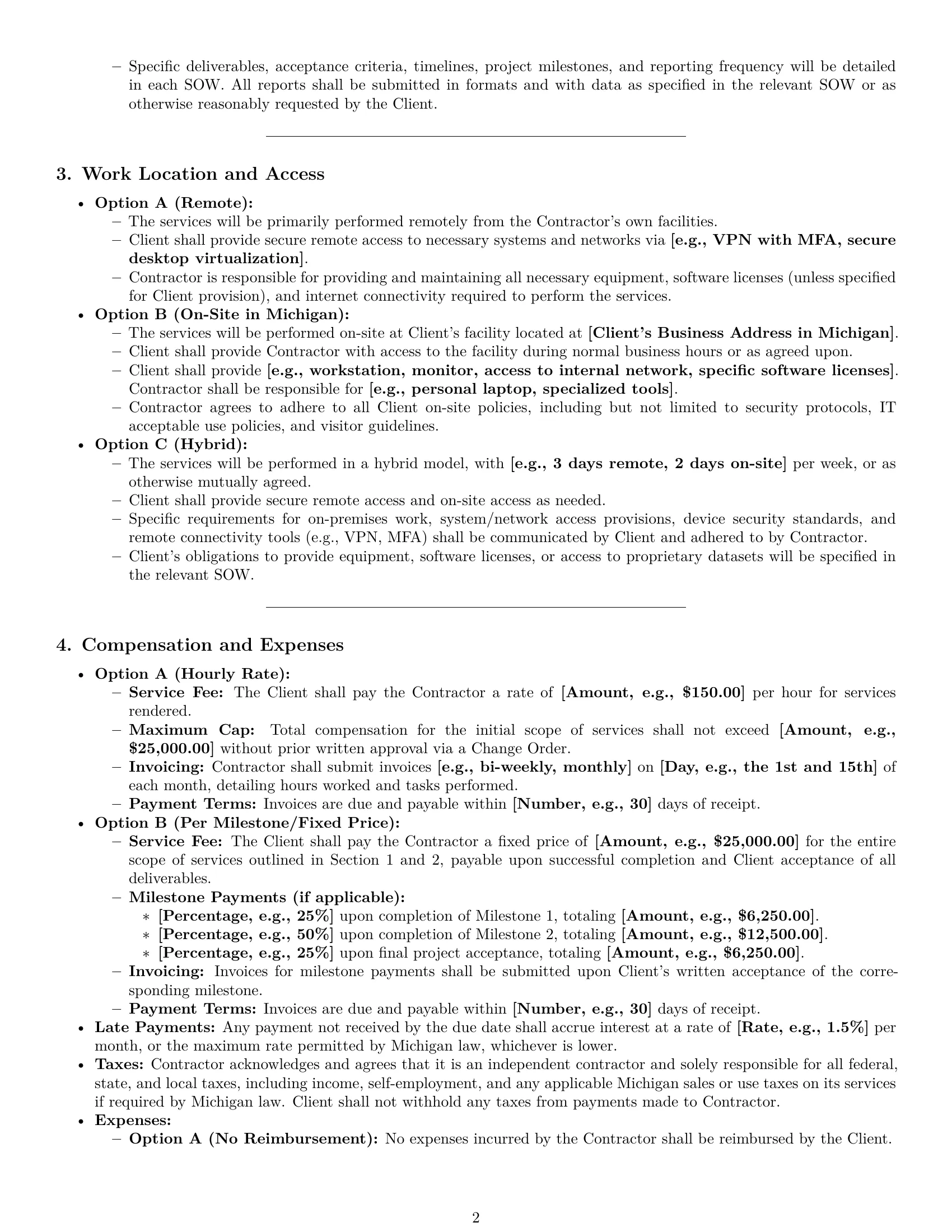 Preview page 2 of Pro Michigan IT independent contractor agreement template