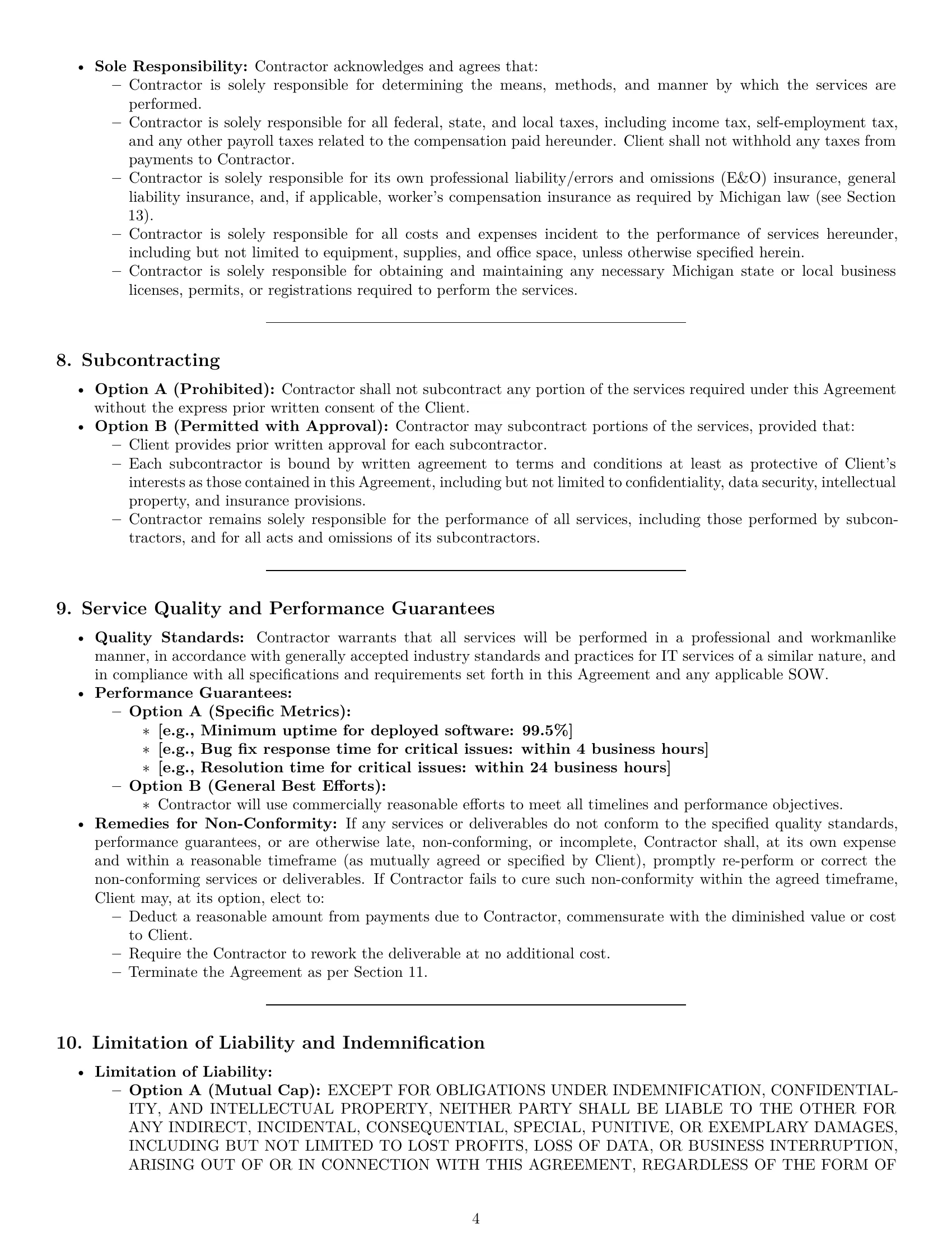 Preview page 4 of Pro Michigan IT independent contractor agreement template