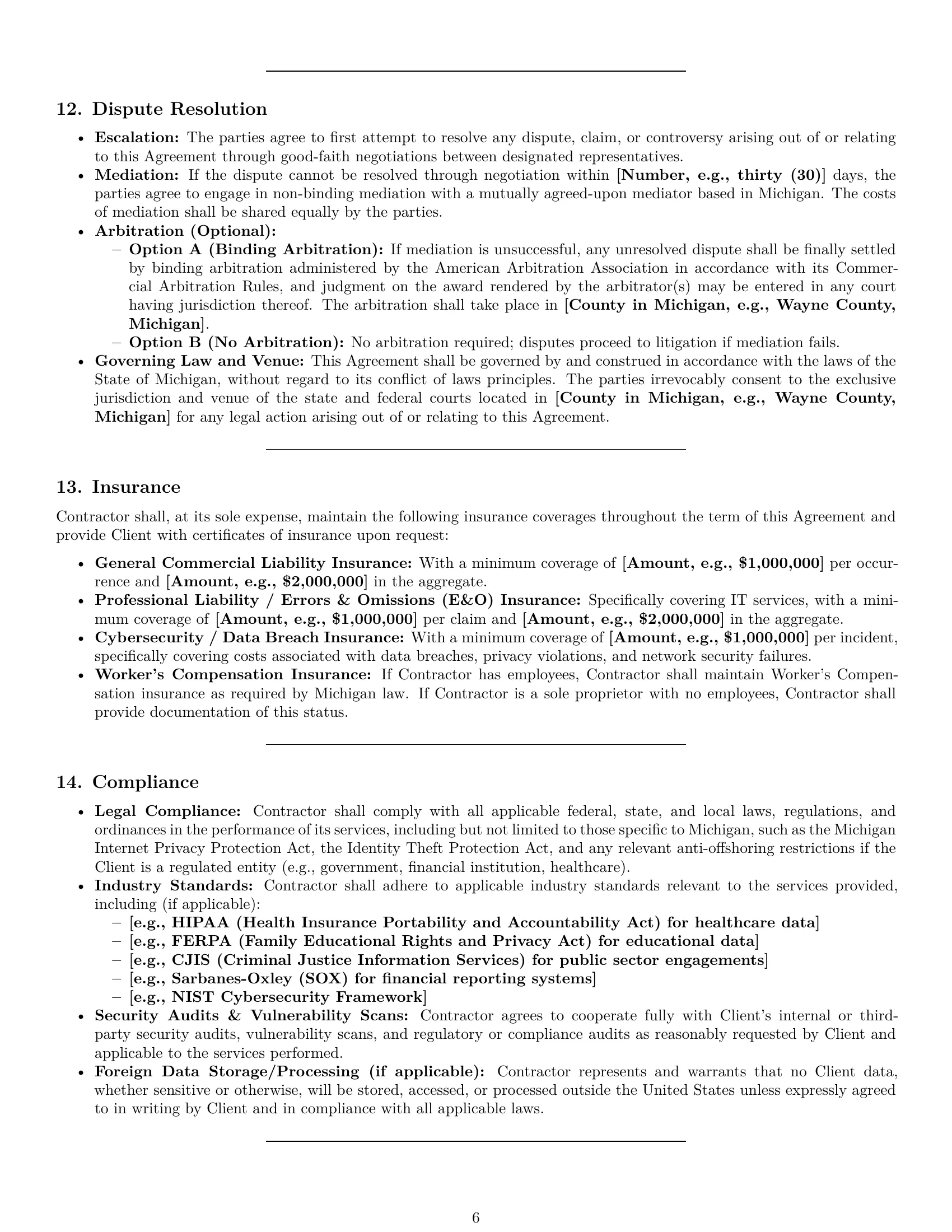 Preview page 6 of Pro Michigan IT independent contractor agreement template