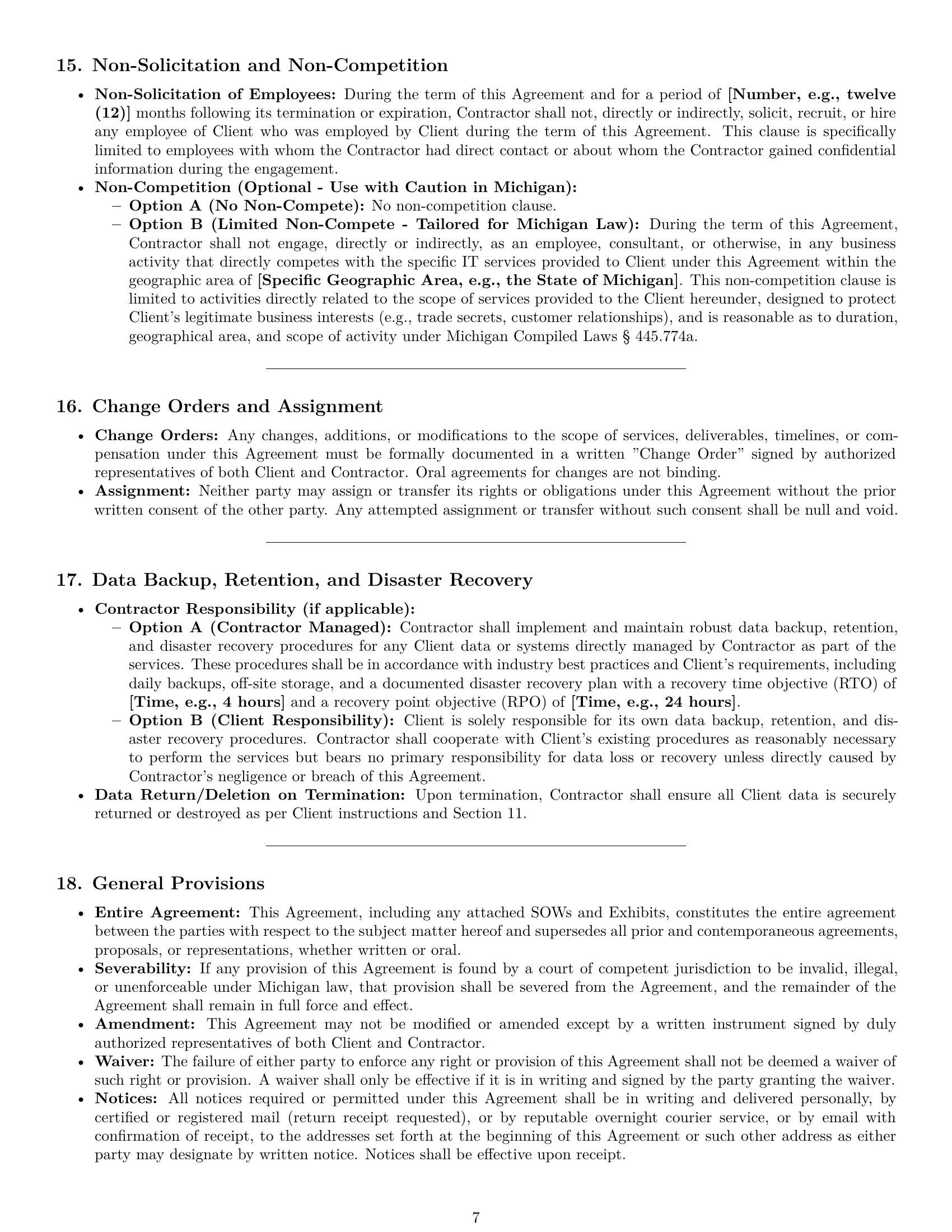 Preview page 7 of Pro Michigan IT independent contractor agreement template