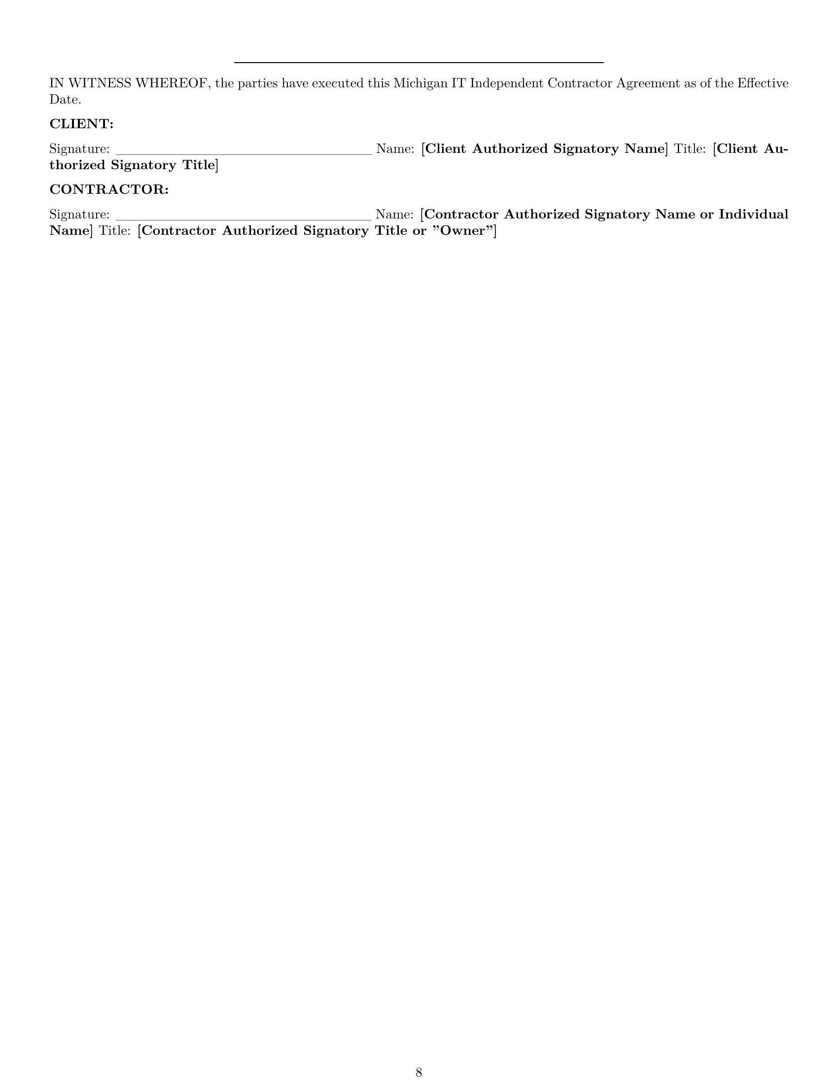 Preview page 8 of Pro Michigan IT independent contractor agreement template