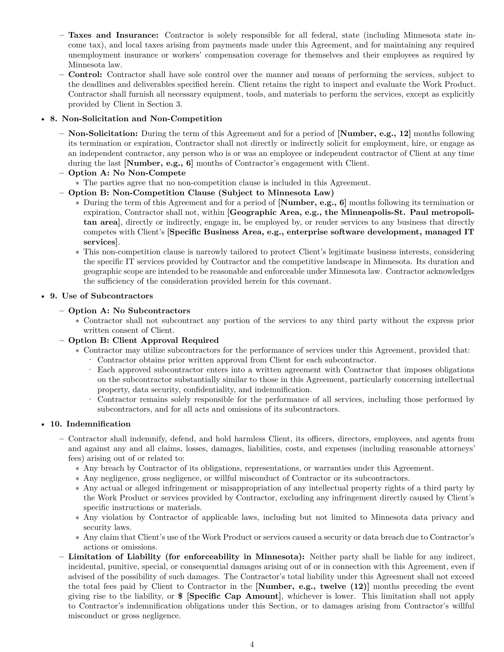 Preview page 4 of Pro Minnesota IT independent contractor agreement template