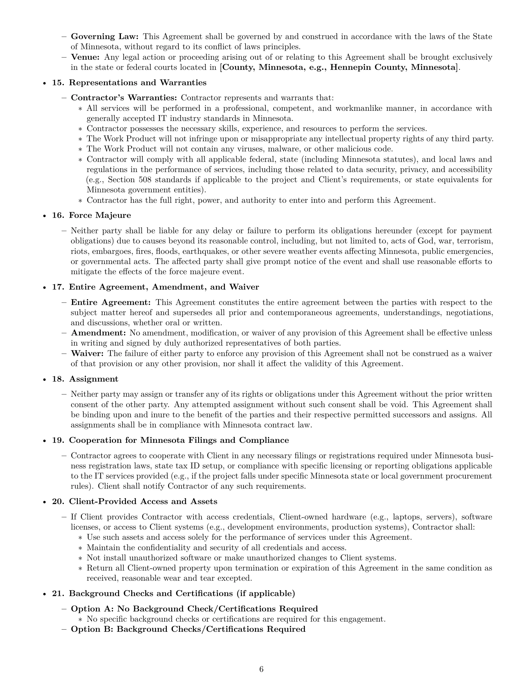 Preview page 6 of Pro Minnesota IT independent contractor agreement template