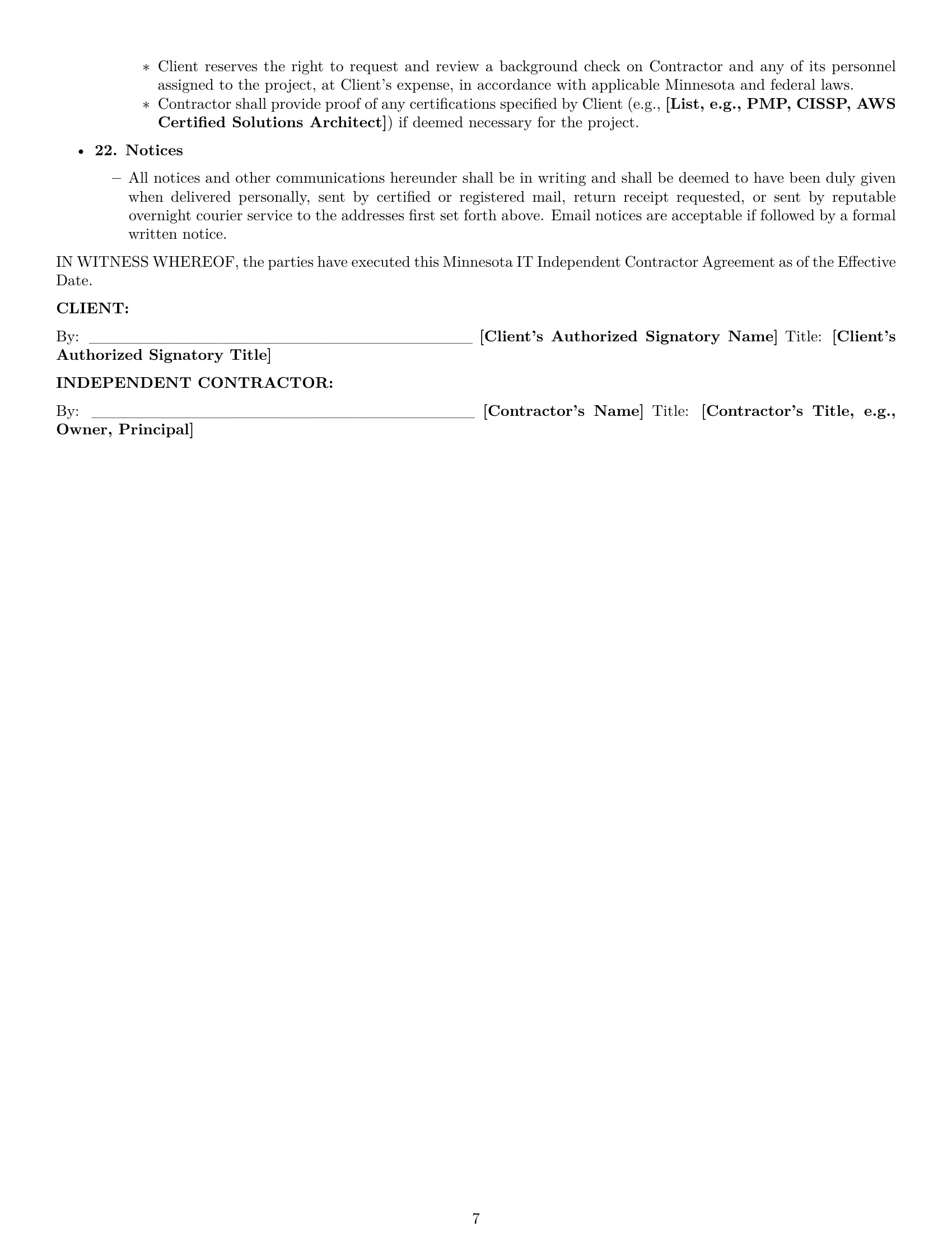 Preview page 7 of Pro Minnesota IT independent contractor agreement template