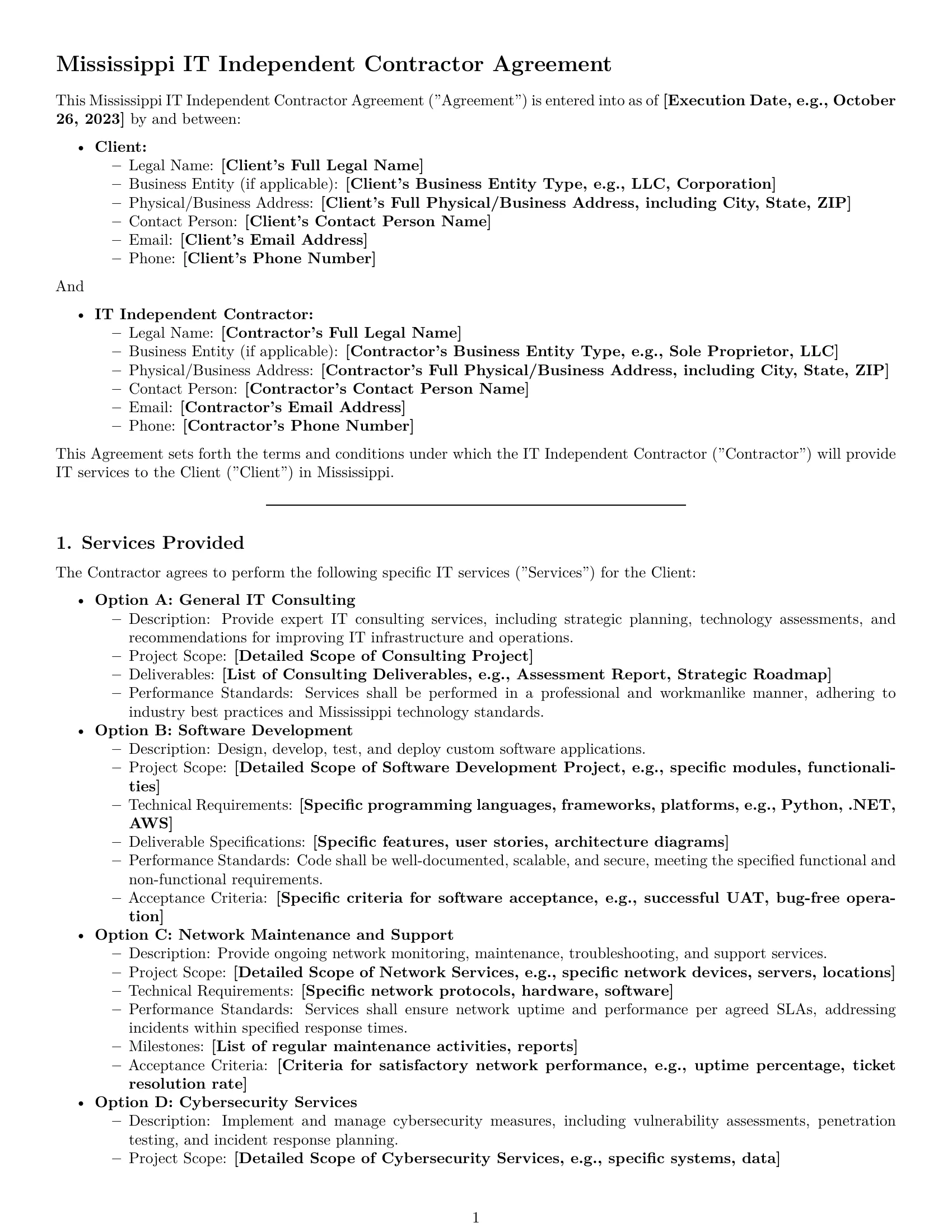 Preview page 1 of Pro Mississippi IT independent contractor agreement template