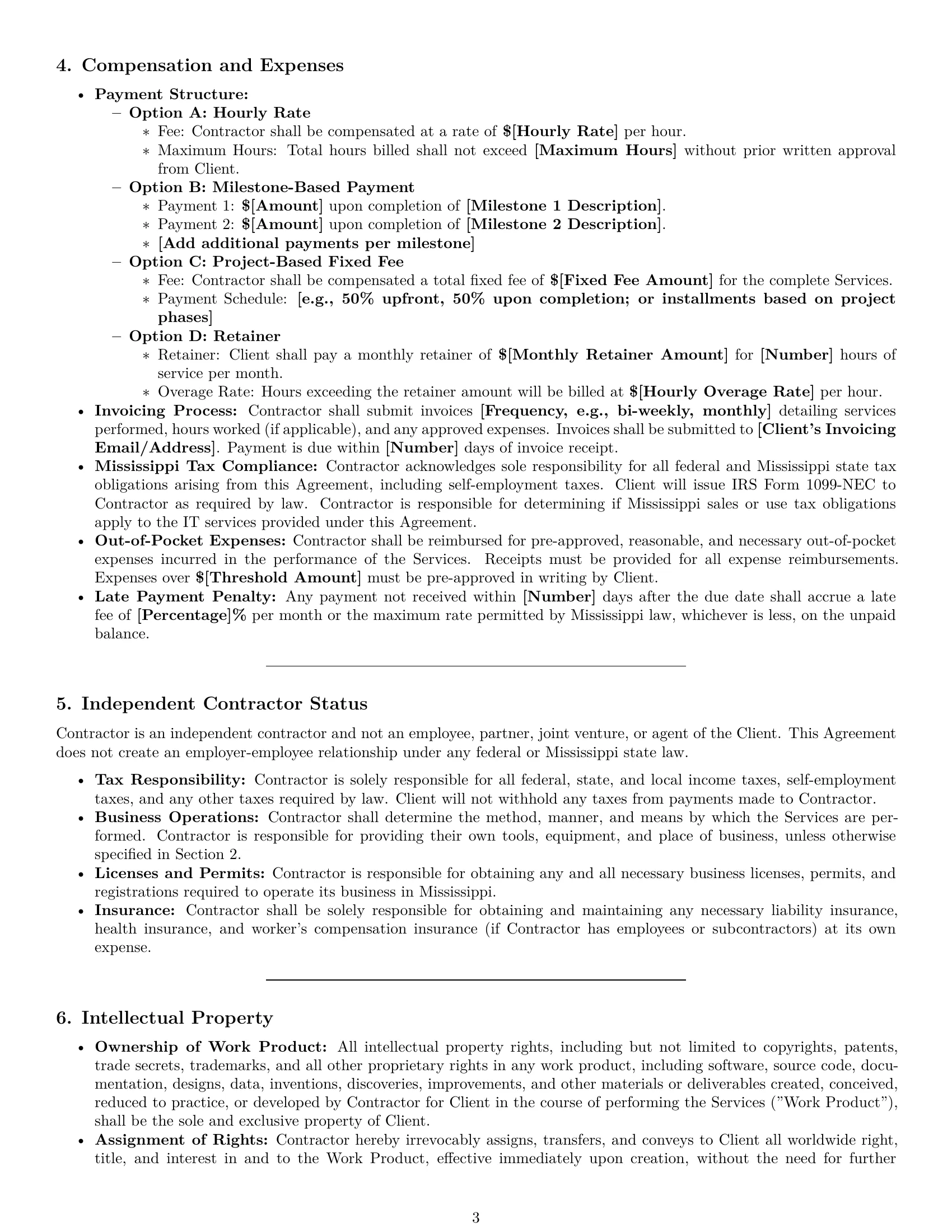 Preview page 3 of Pro Mississippi IT independent contractor agreement template