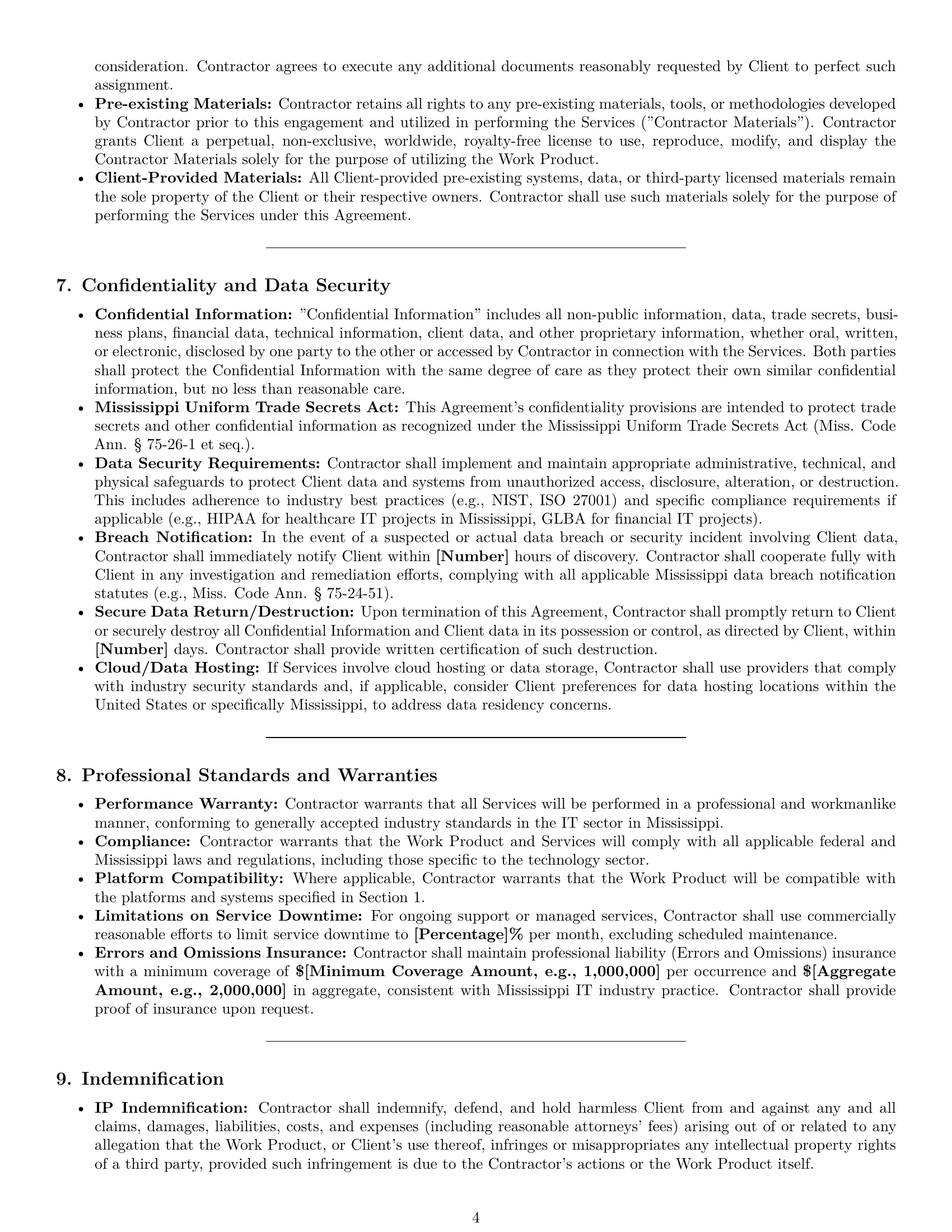 Preview page 4 of Pro Mississippi IT independent contractor agreement template