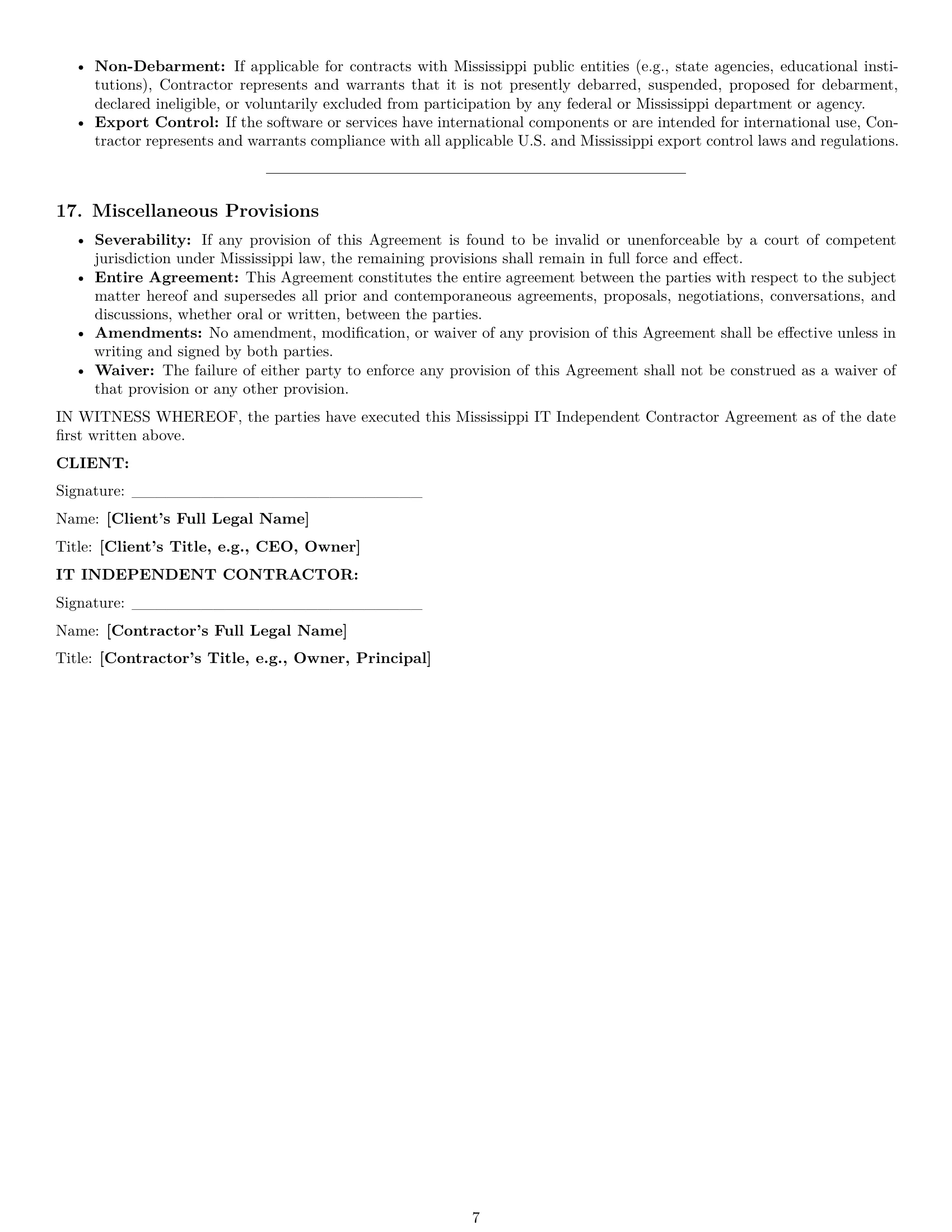 Preview page 7 of Pro Mississippi IT independent contractor agreement template