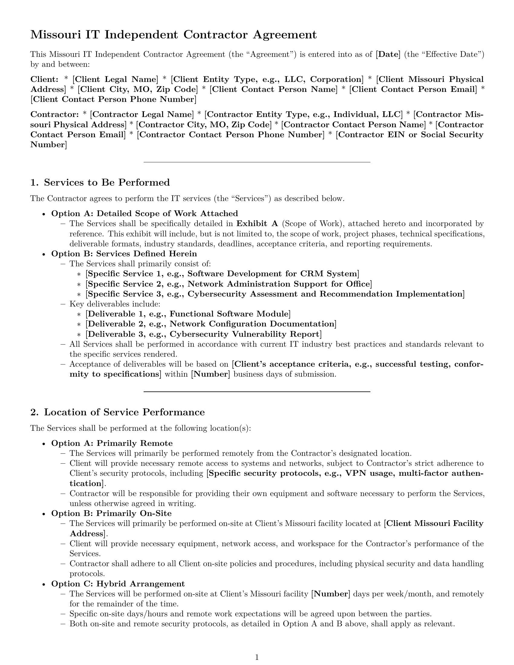 Preview page 1 of Pro Missouri IT independent contractor agreement template