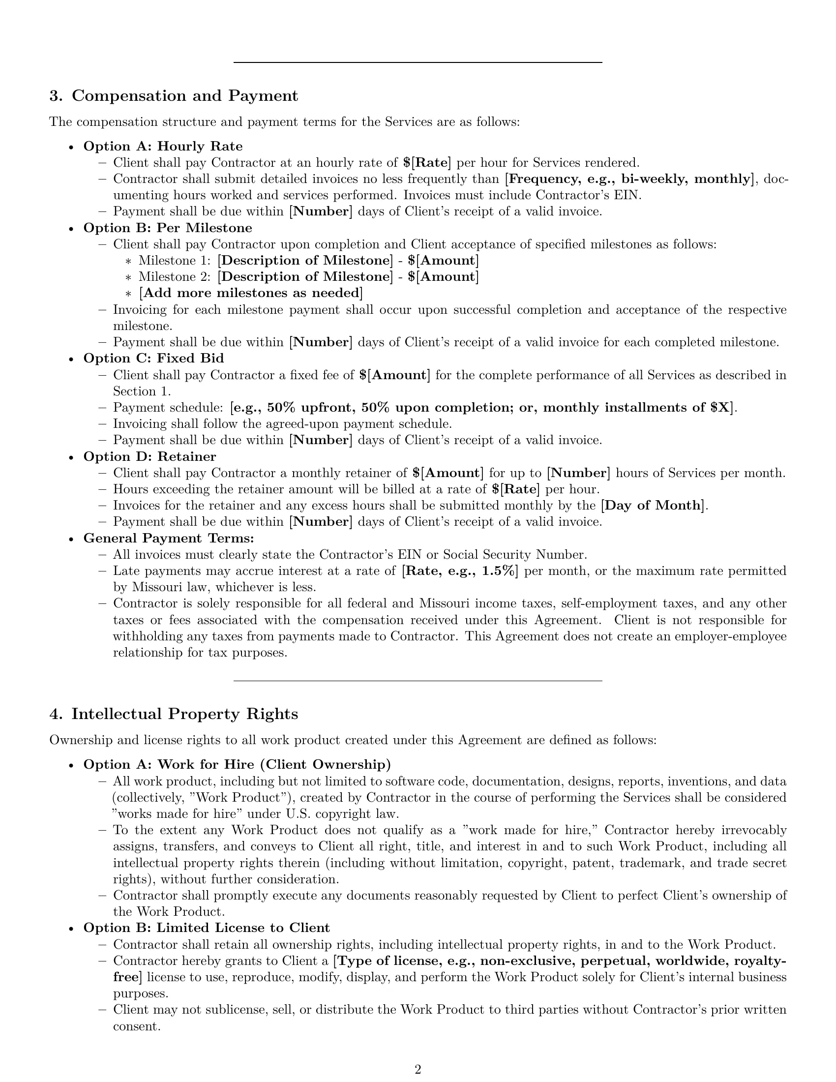 Preview page 2 of Pro Missouri IT independent contractor agreement template