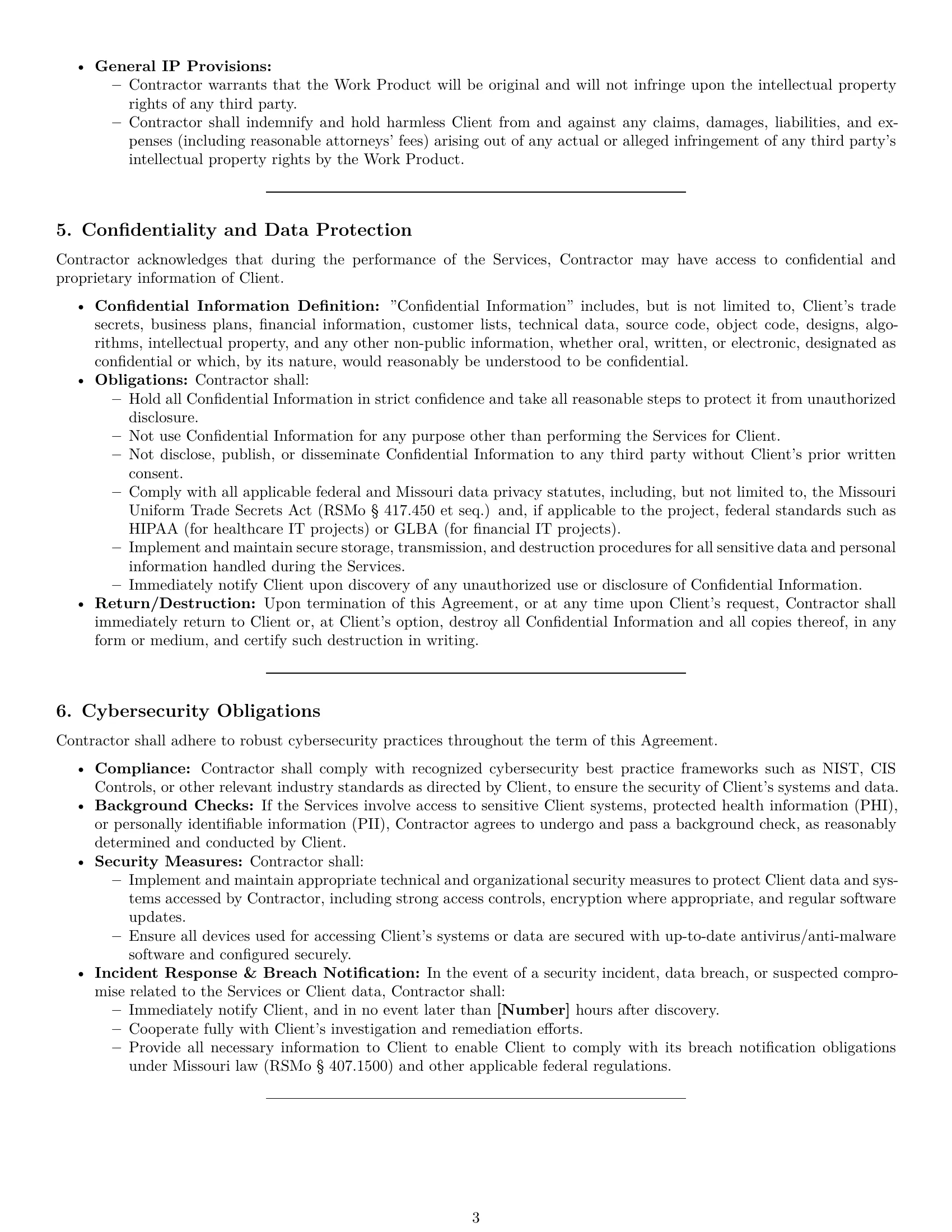 Preview page 3 of Pro Missouri IT independent contractor agreement template