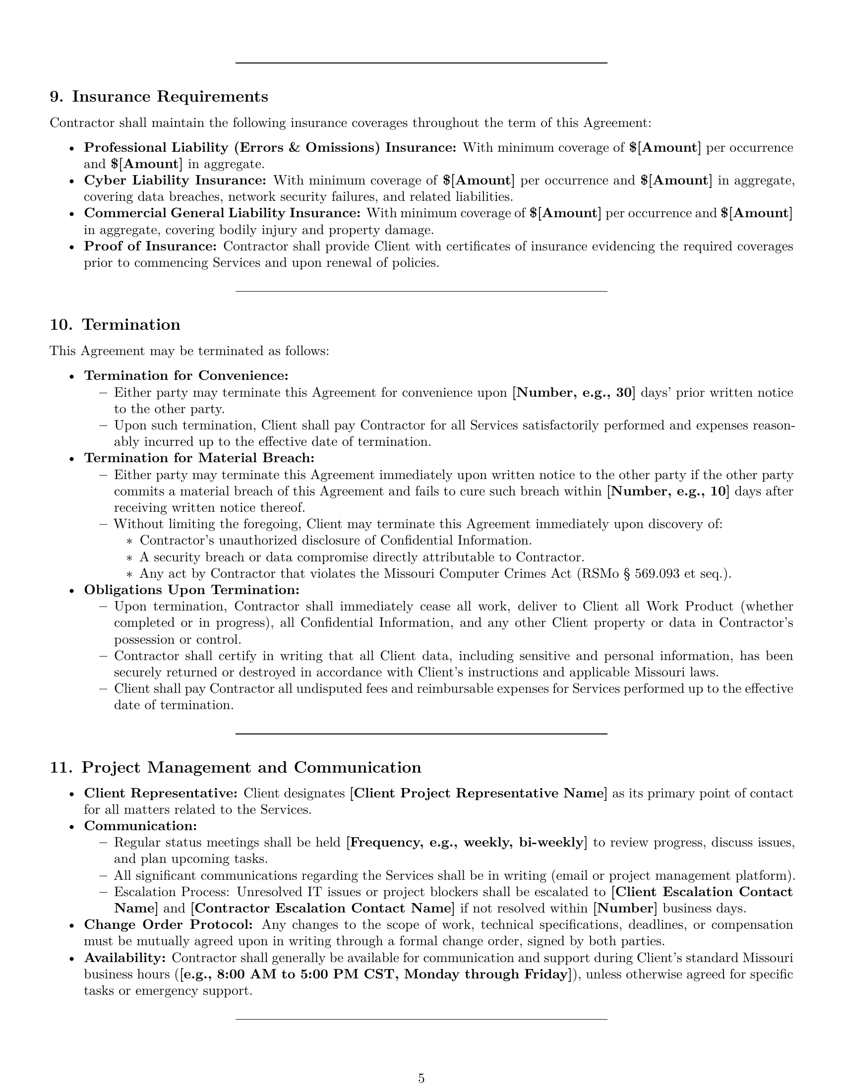 Preview page 5 of Pro Missouri IT independent contractor agreement template