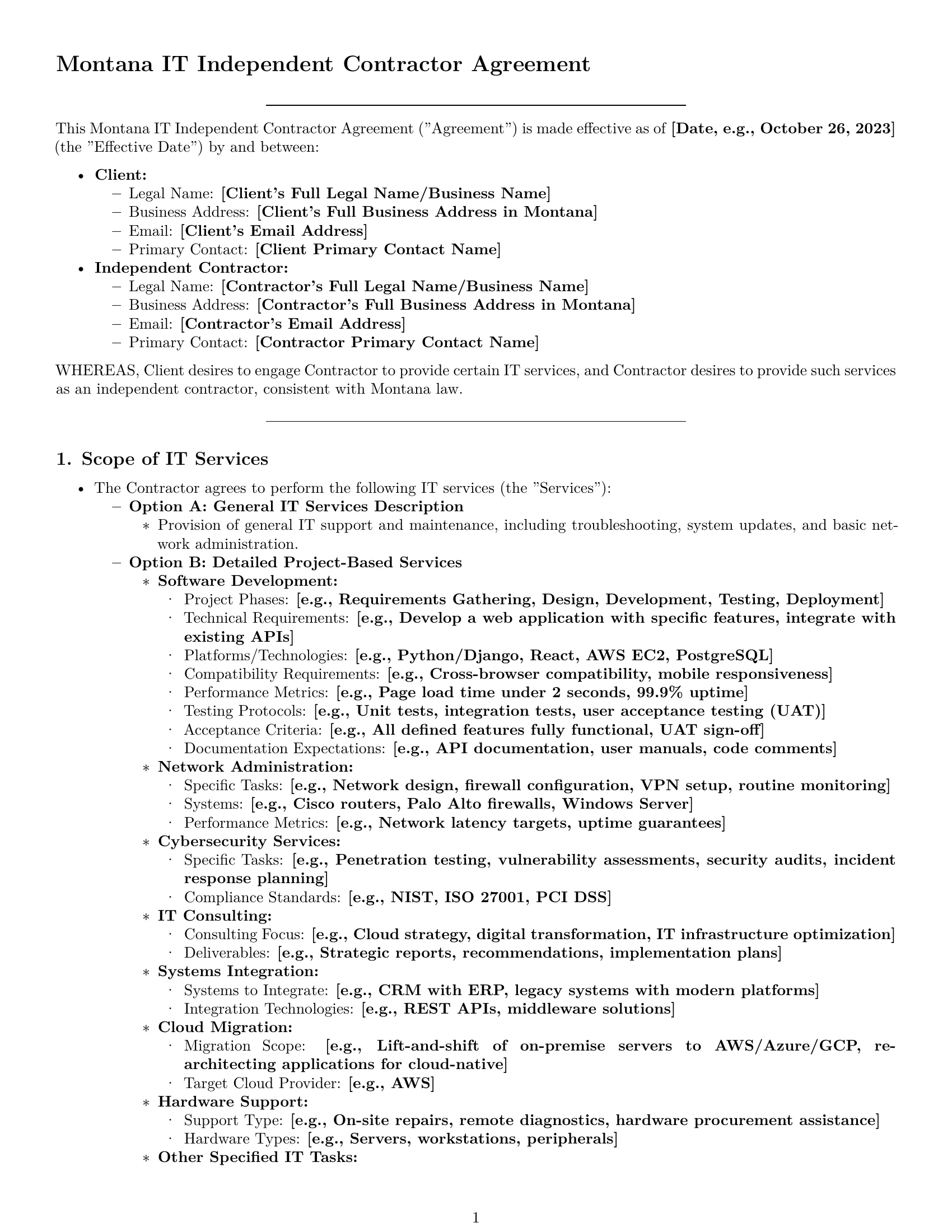 Preview page 1 of Pro Montana IT independent contractor agreement template