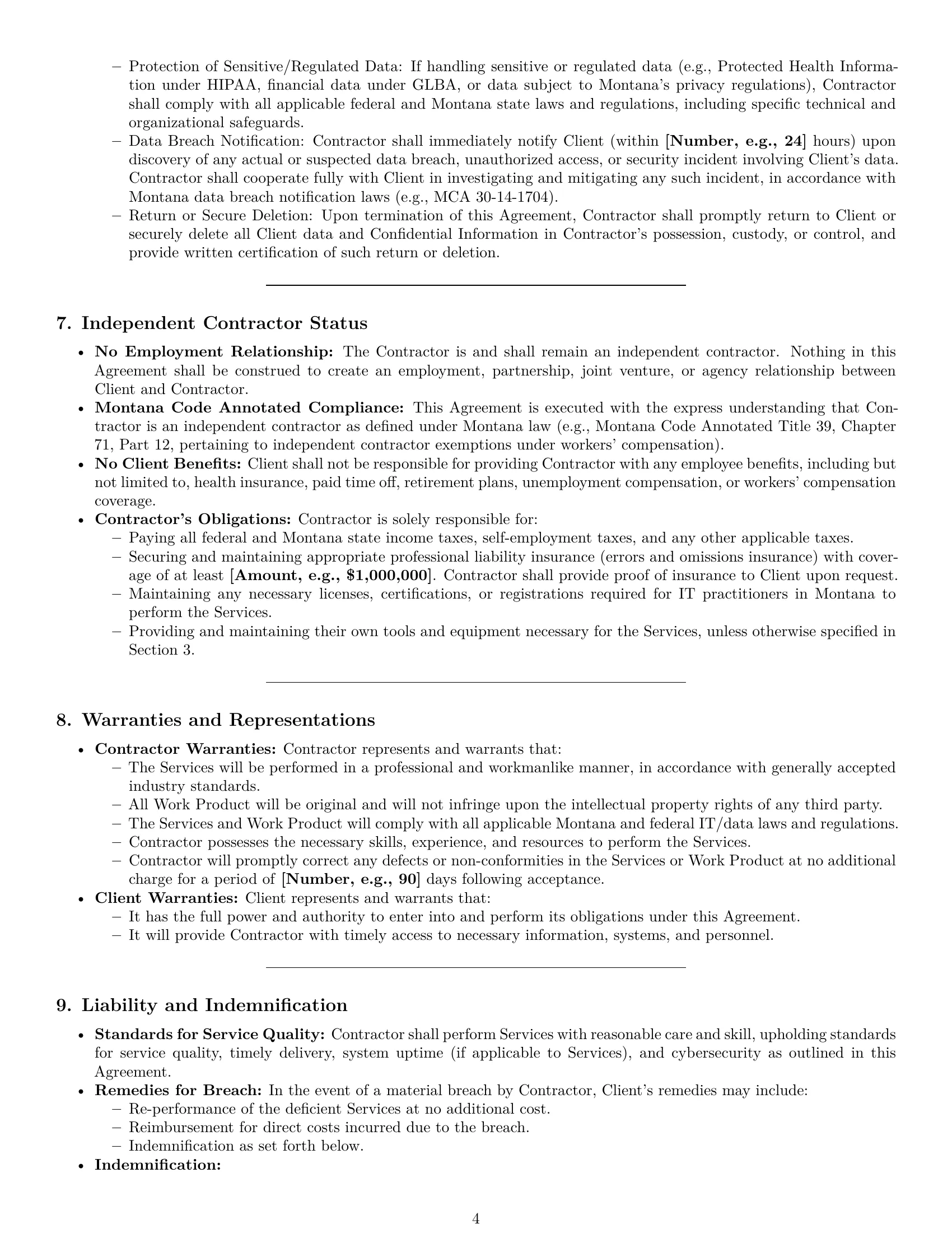 Preview page 4 of Pro Montana IT independent contractor agreement template