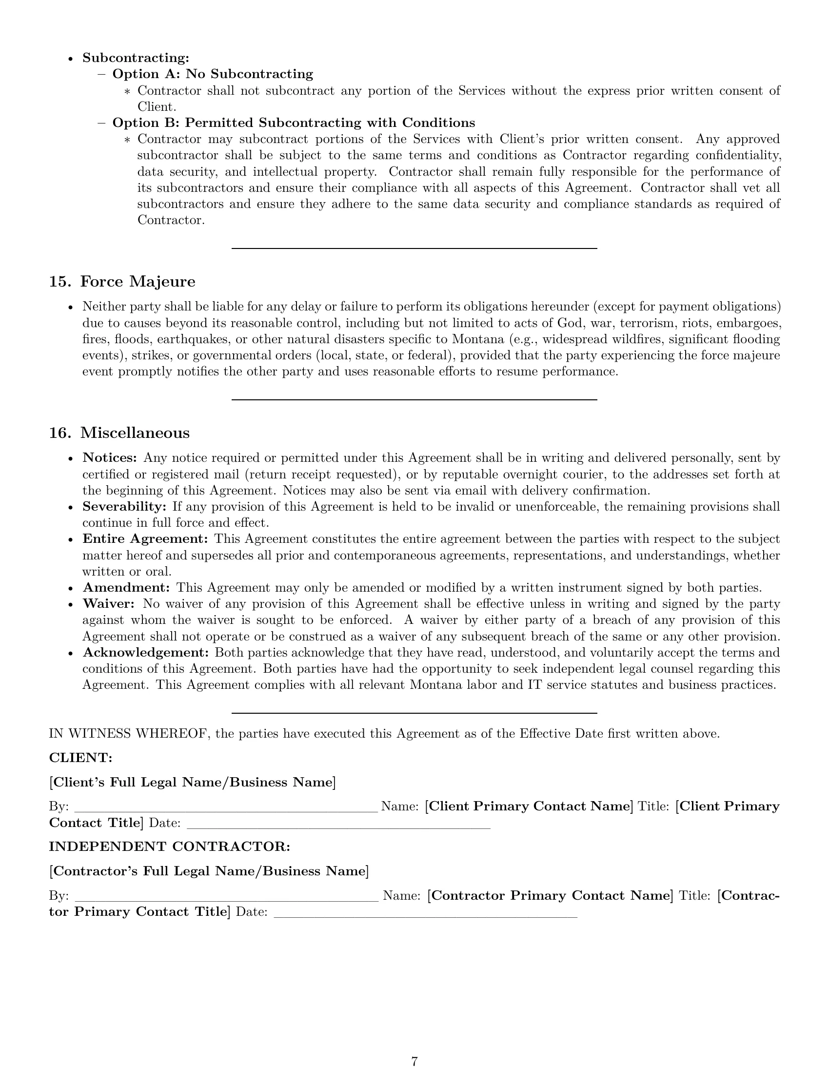 Preview page 7 of Pro Montana IT independent contractor agreement template
