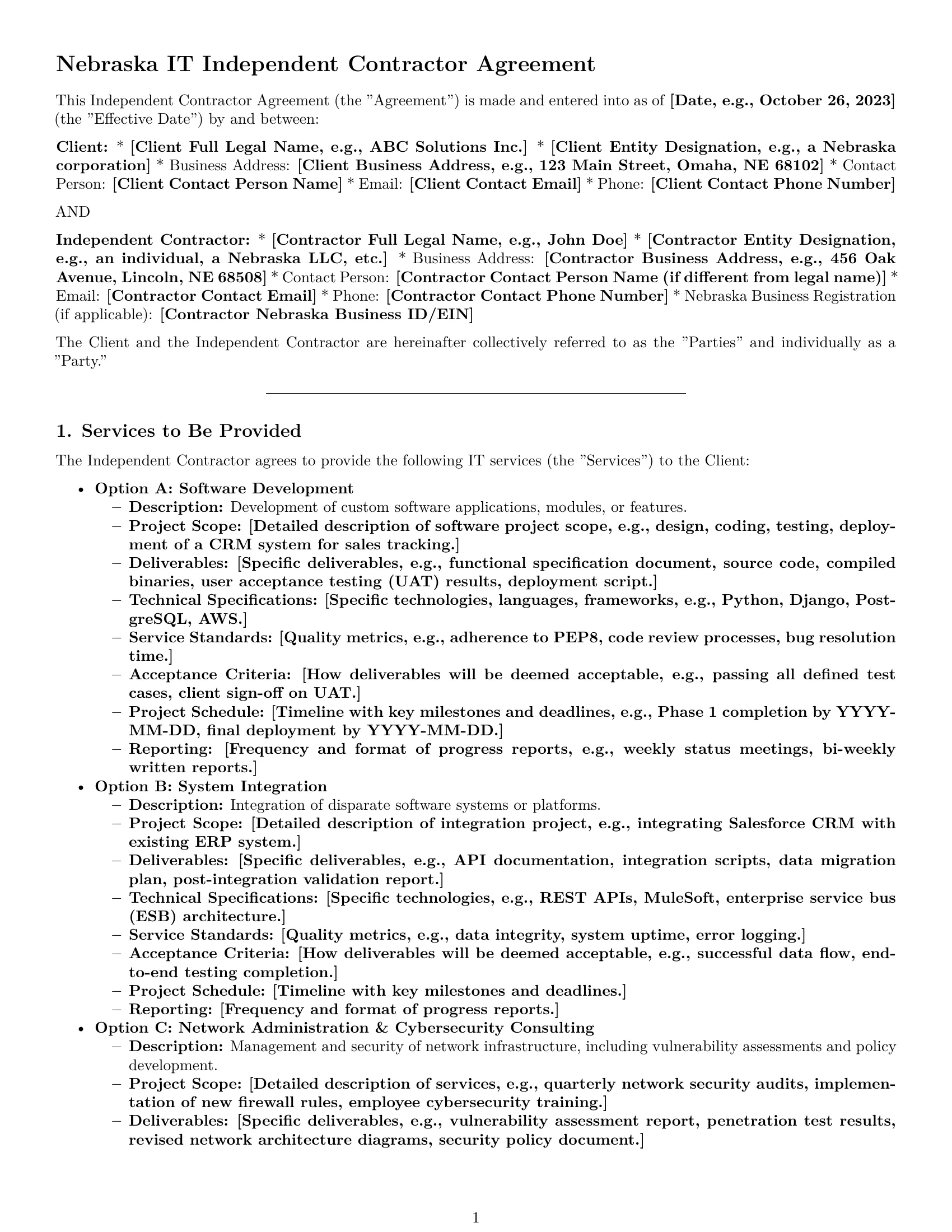 Preview page 1 of Pro Nebraska IT independent contractor agreement template